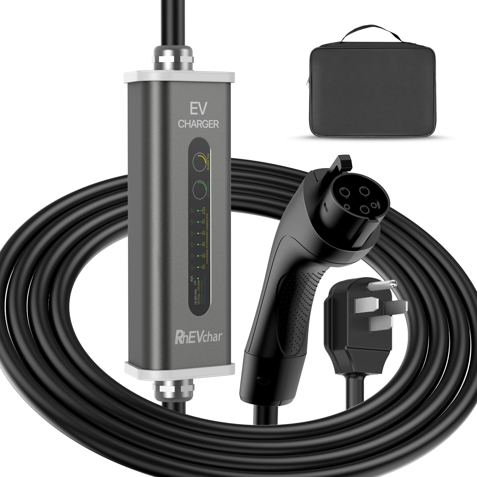40A 9.6KW Level 2 EV Charger with 25Ft Cable & J1772 Connector - 14-50 Plug, Smart Charging Timer for All Electric Vehicles - Perfect for Home, Garage and Workplace Charging Stations