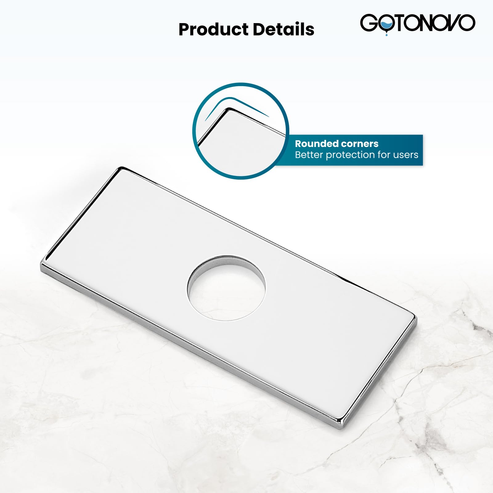 Gotonovo 6 Inch Rectangle Deck Mount Faucet Plate - Polished Chrome Hole Cover Escutcheon for Kitchen & Bathroom Sink (Fits 1-Hole or 3-Hole 4-Inch Centerset) - Perfect for Upgrading Sink Appearance & Preventing Water Damage