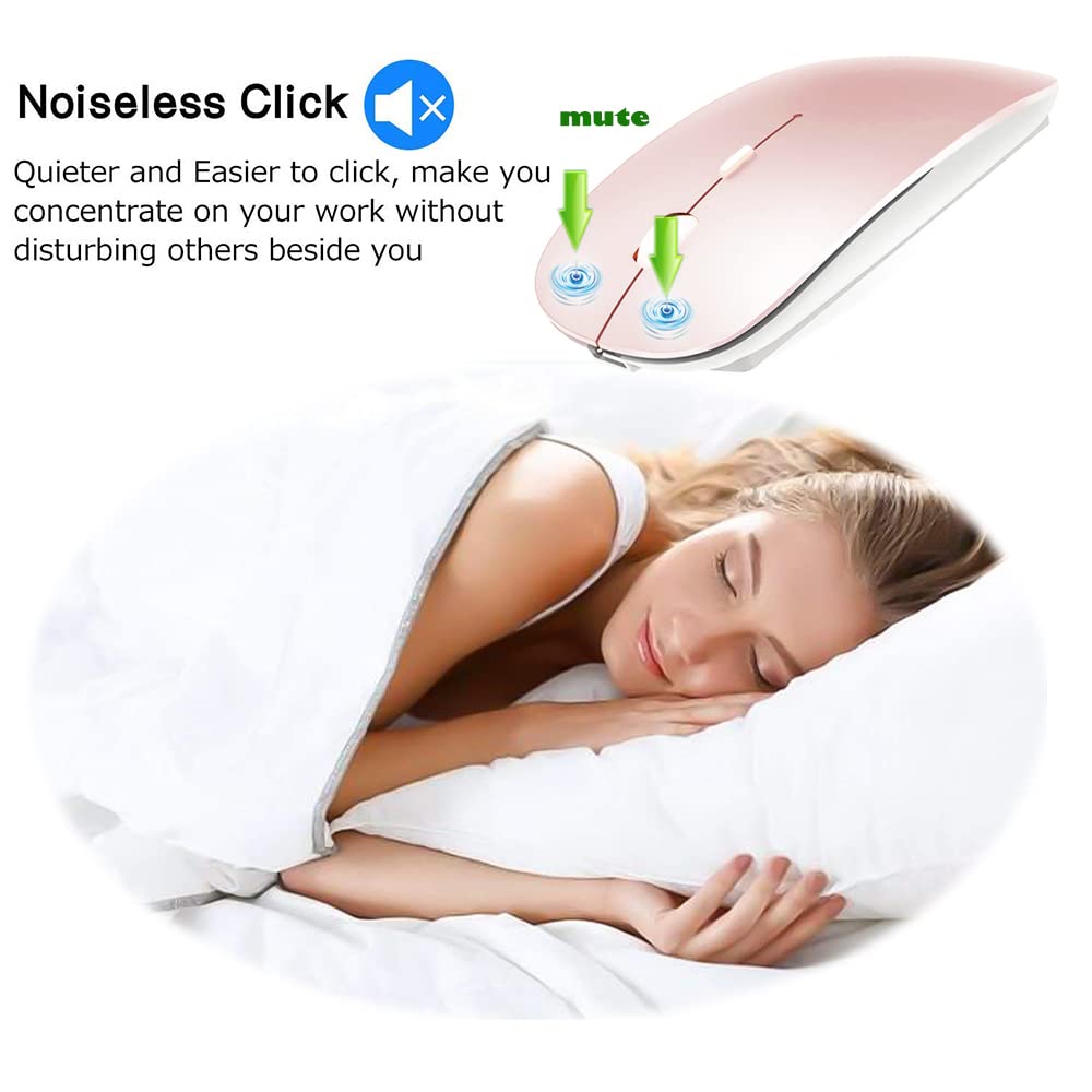 Rechargeable Bluetooth Mouse for MacBook, MacBook Air, MacBook Pro, iPad, Laptop, Notebook, PC, Chromebook - Wireless Pink Mouse for Work, Travel & Home Office Use