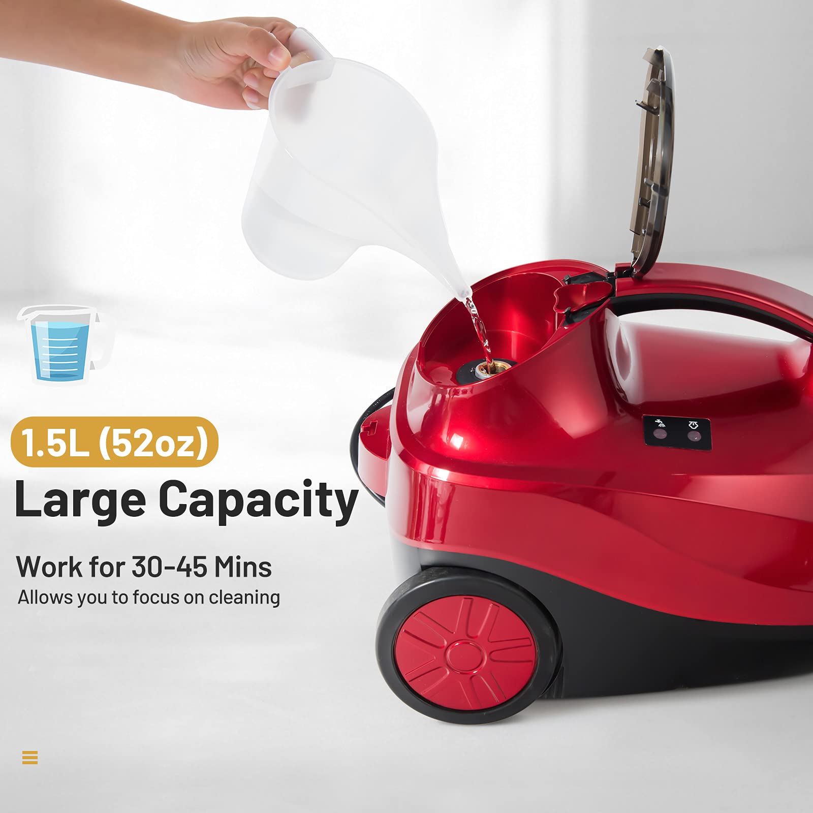 LDAILY 2000W Multi-Purpose Steam Cleaner with 19 Accessories - 1.5L Large Water Tank, Extra-Long Power Cord, Chemical-Free Pressurized Cleaning for Floors, Cars, Home & Commercial Use - Perfect for Deep Cleaning Kitchens, Bathrooms, Garages & Outdoor Equipment (Red)