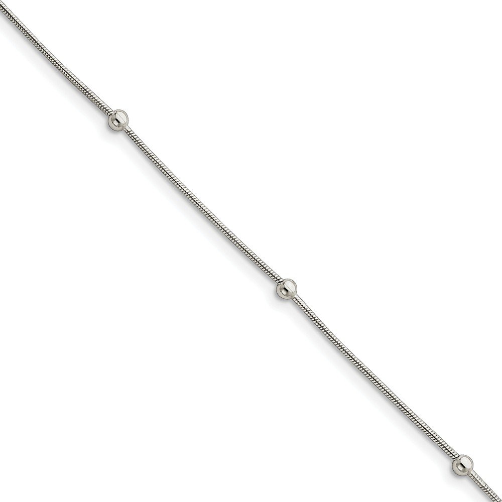Black Bow Sterling Silver 1.5mm Snake Chain & 3mm Bead Anklet Bracelet | Adjustable 9-10.5 Inch | Perfect for Women's Fashion, Boho Style & Everyday Wear