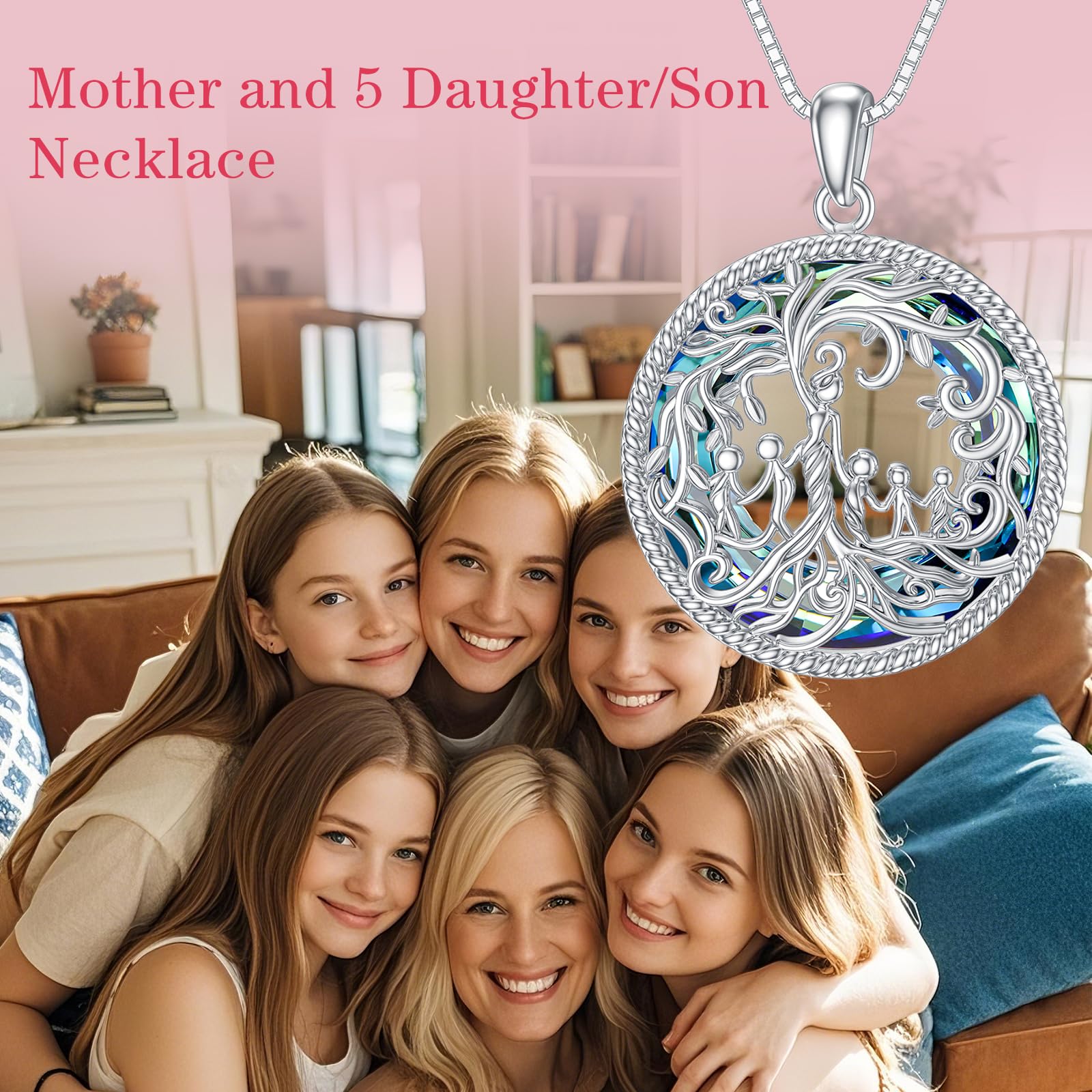 TOUPOP 925 Sterling Silver Family Tree of Life Necklace - Mother & 1-5 Children Crystal Pendant Jewelry | Thoughtful Birthday, Mother's Day Gift for Women, Mom, Grandma | Perfect for Family Reunions, Anniversary Celebrations & Special Occasions