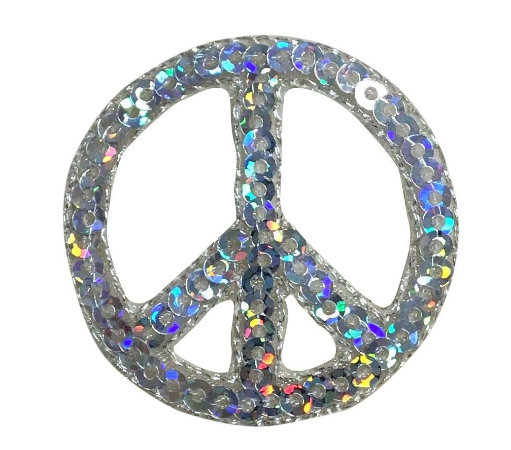 Silver Sequin Peace Sign Iron On Patch - Embroidered DIY Clothing Accessory for Jackets, Bags & Hats | Fashion Embellishment for Teens & Adults