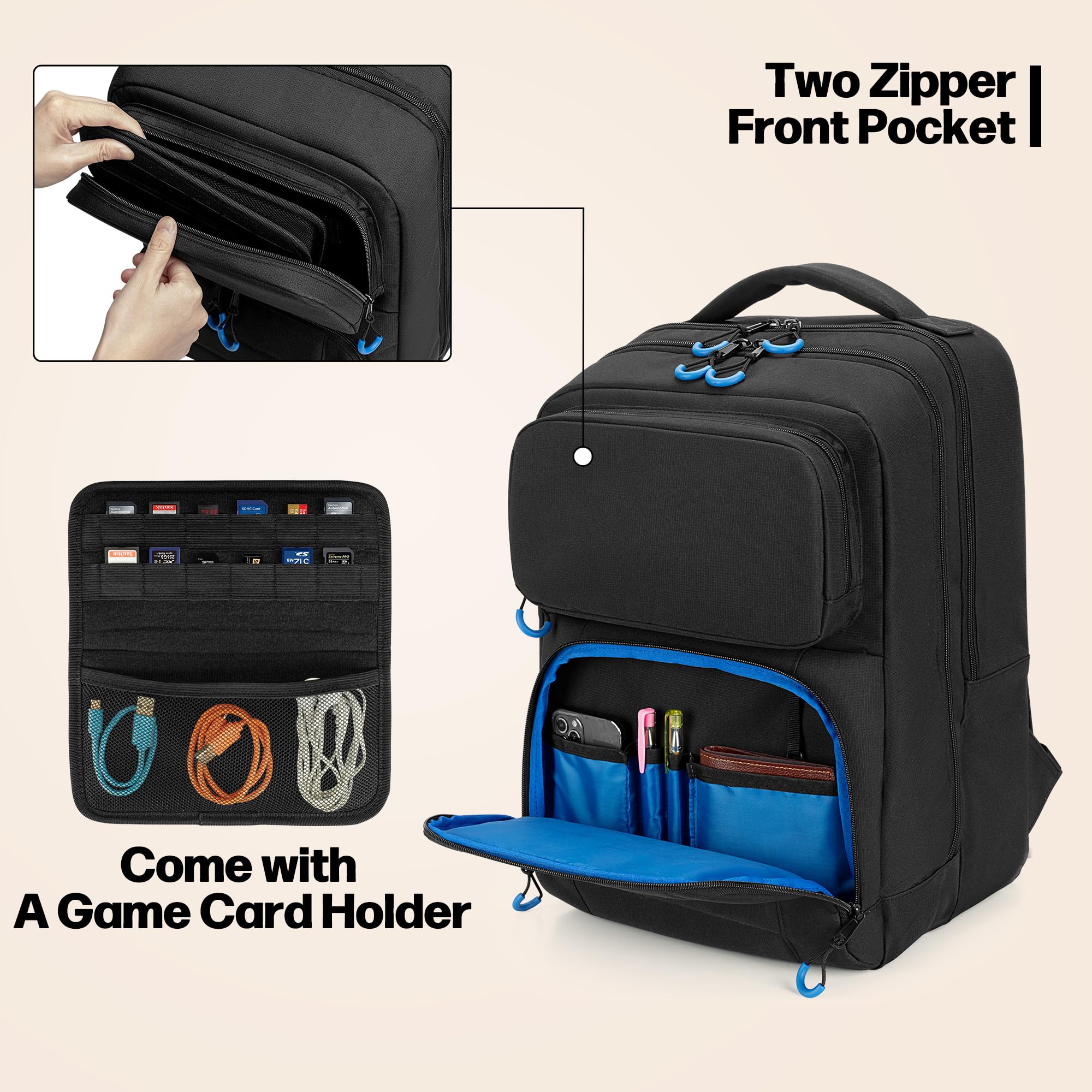 Steam Deck Backpack - Travel Case with Game Card Holder, Multiple Pockets for Headset, Docking Station & Controllers (Patent Design) - Perfect for Gaming On-The-Go & Travel Accessories