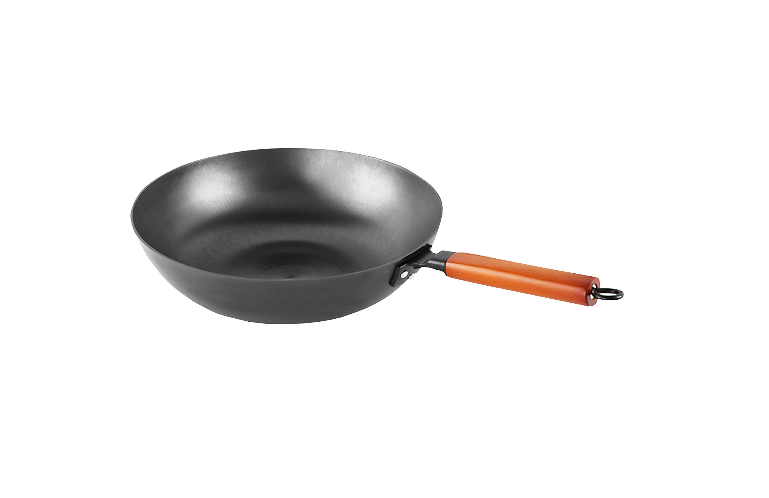 FixtureDisplays 12.6 Inch Lightweight Cast Iron Wok Pan with Wooden Handle - 3.5 lbs Flat Bottom Stir Fry Pan for High Heat Cooking, Searing, Sauteing - Perfect for Home Kitchen, Outdoor Camping & Asian Cuisine