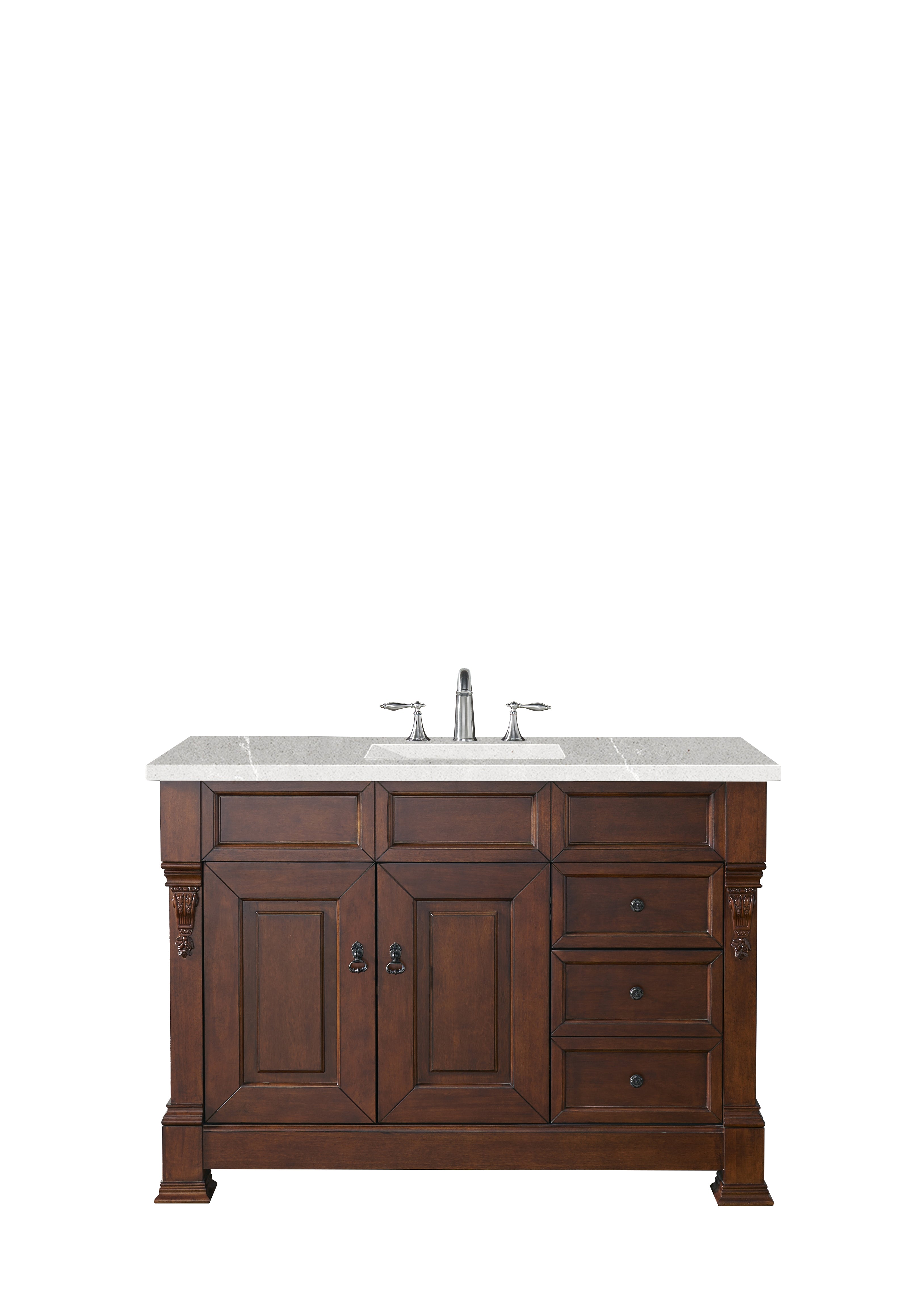 Brookfield 48 Inch Single Bathroom Vanity Set - Warm Cherry Finish with 3CM Eternal Serena Quartz Countertop | Perfect for Modern Bathroom Remodel & Small Space Design