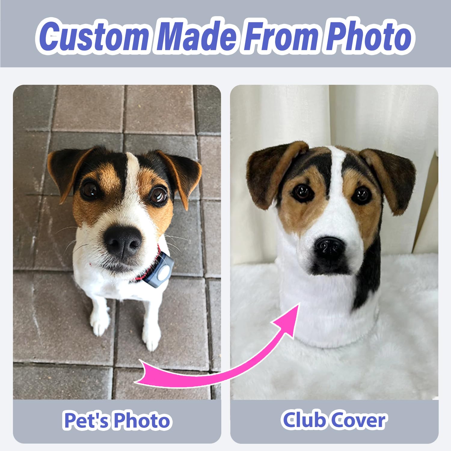 Custom Golf Driver Head Cover - Personalized & Lifelike Pet Design (Dog, Cat, etc.) for Golf Club Protection | Great Gift for Golf Lovers | Perfect for Course Play, Driving Range & Club Storage