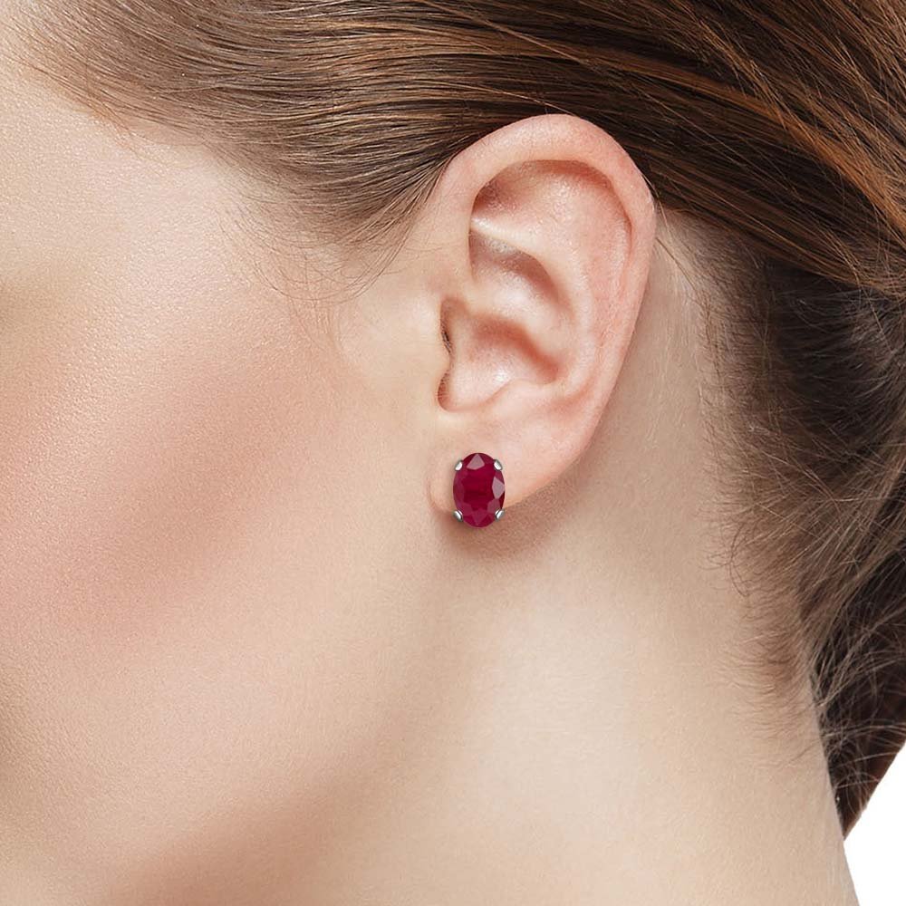 2.04 Ct Oval 7x5mm Natural Red Ruby Stud Earrings in 14K White Gold for Women & Men | Gem Stone King | Elegant Jewelry Gift for Anniversary, Birthday & Special Occasions