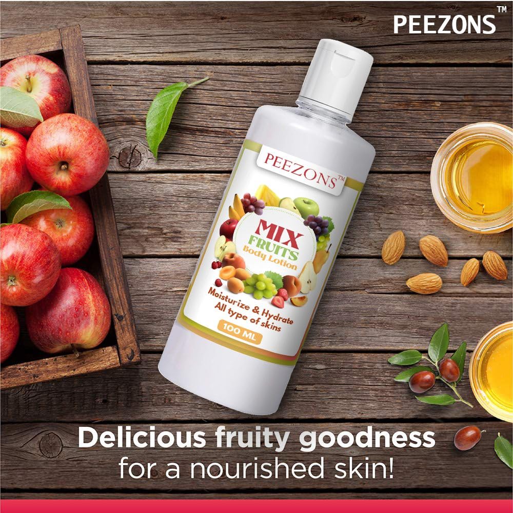 PEEZONS Mixed Fruit Body Lotion for Dry Skin - 100ml Hydrating Moisturizer with Natural Extracts | Pack of 1 | Perfect for Daily Use, After Shower & Nighttime Skincare Routine
