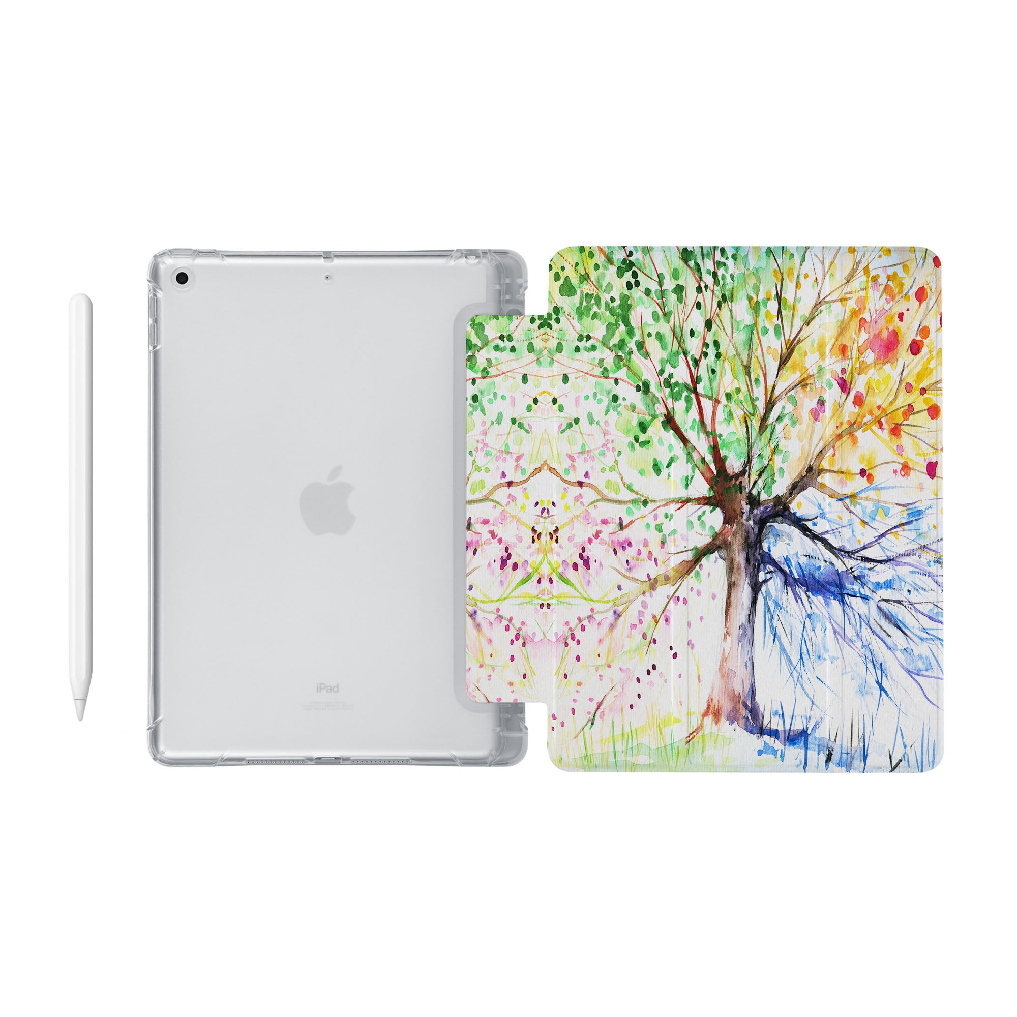 iPad See-Through Case with Watercolor Flower Design - Slim Protective Cover for iPad Air/Pro/Mini - Perfect for School, Work & Travel