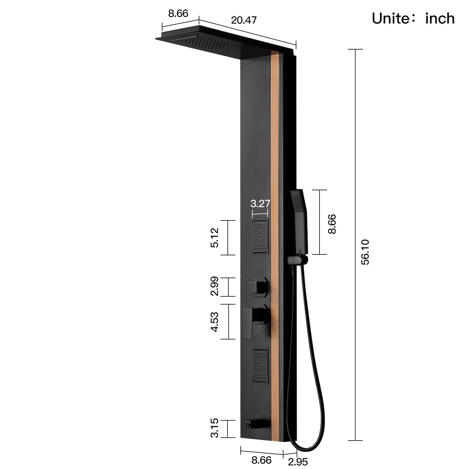BWE Stainless Steel Shower Tower Panel System - Multi-Function Rainfall Shower Head with Waterfall, Massage Jets & Tub Spout for Luxury Bathroom Upgrade (Black) | Perfect for Spa-Like Experience in Master Bath & Modern Home Renovations
