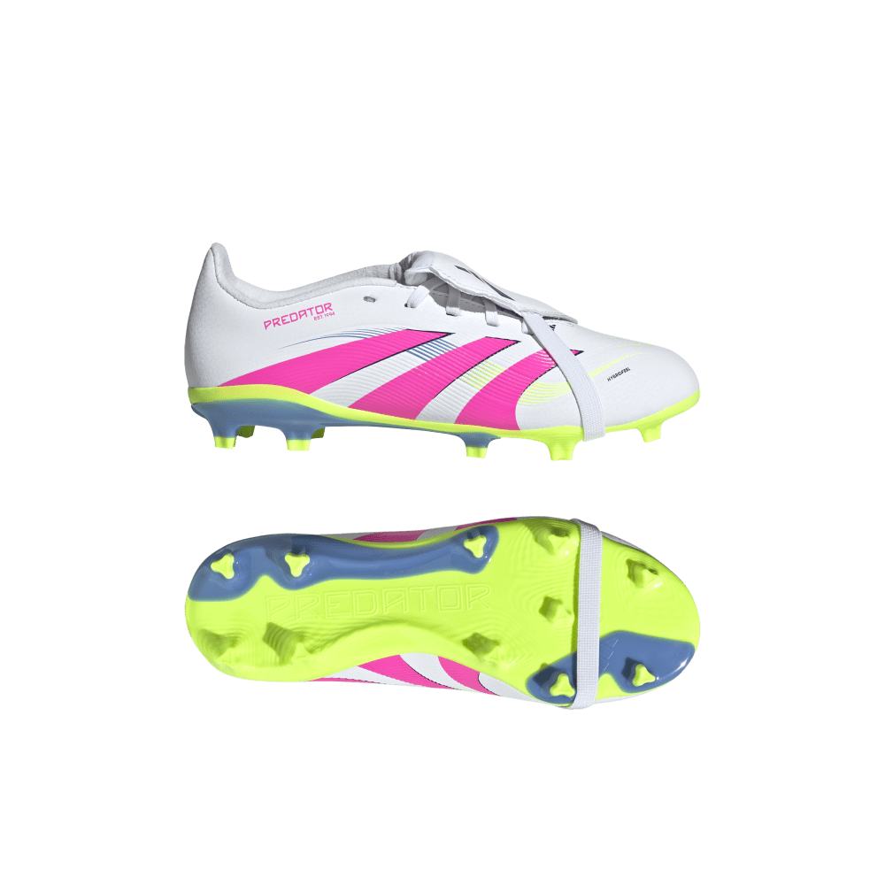 Adidas Predator League FG Junior Football Boots for Kids - White/Lucid Pink/Lucid Lemon - Fold Over Tongue Design for Comfort - Perfect for Youth Soccer Training & Matches