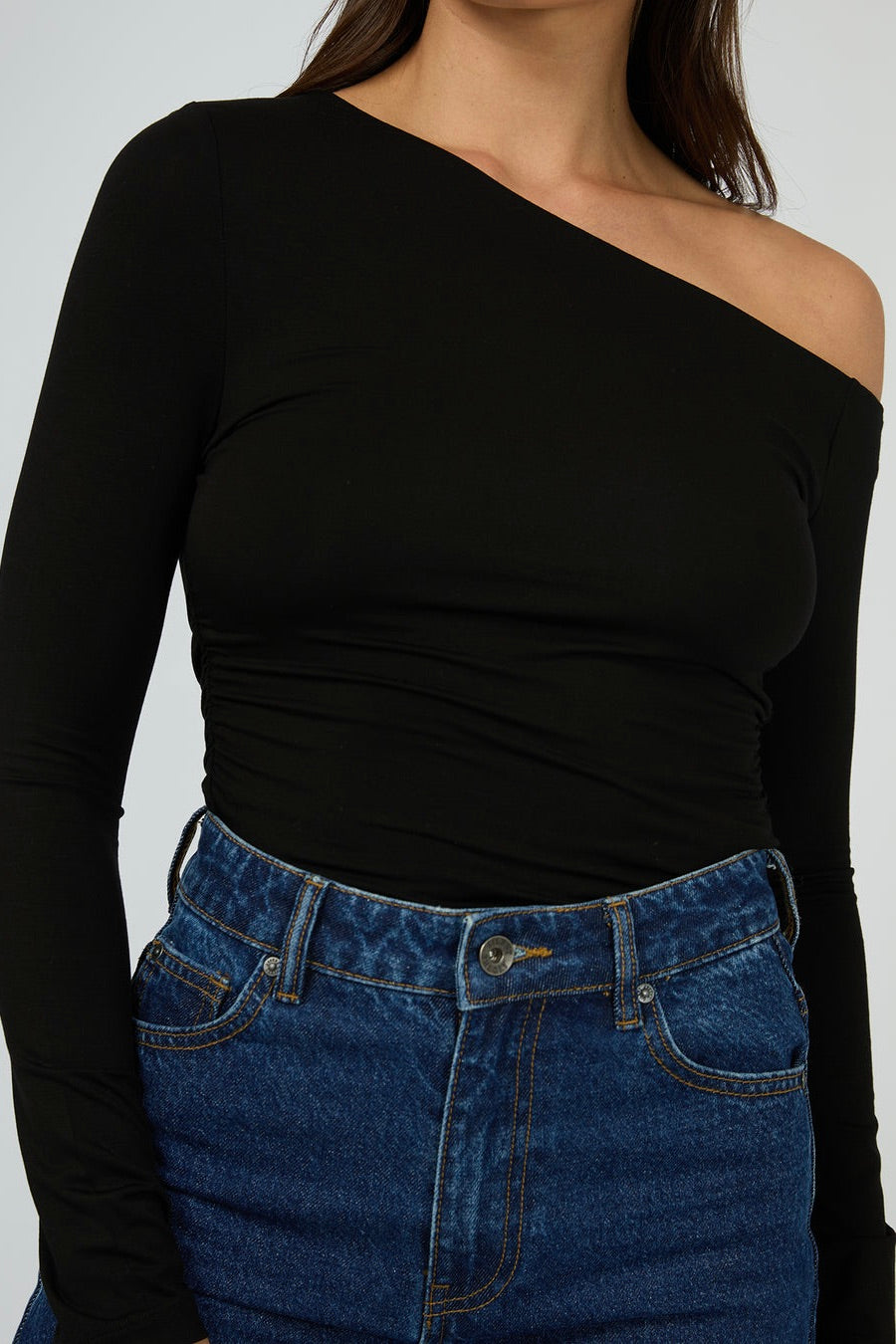Evie Black Ruched Off Shoulder Long Sleeve Top for Women | Elegant Party & Date Night Outfit | Perfect for Evening Events, Cocktail Parties & Special Occasions