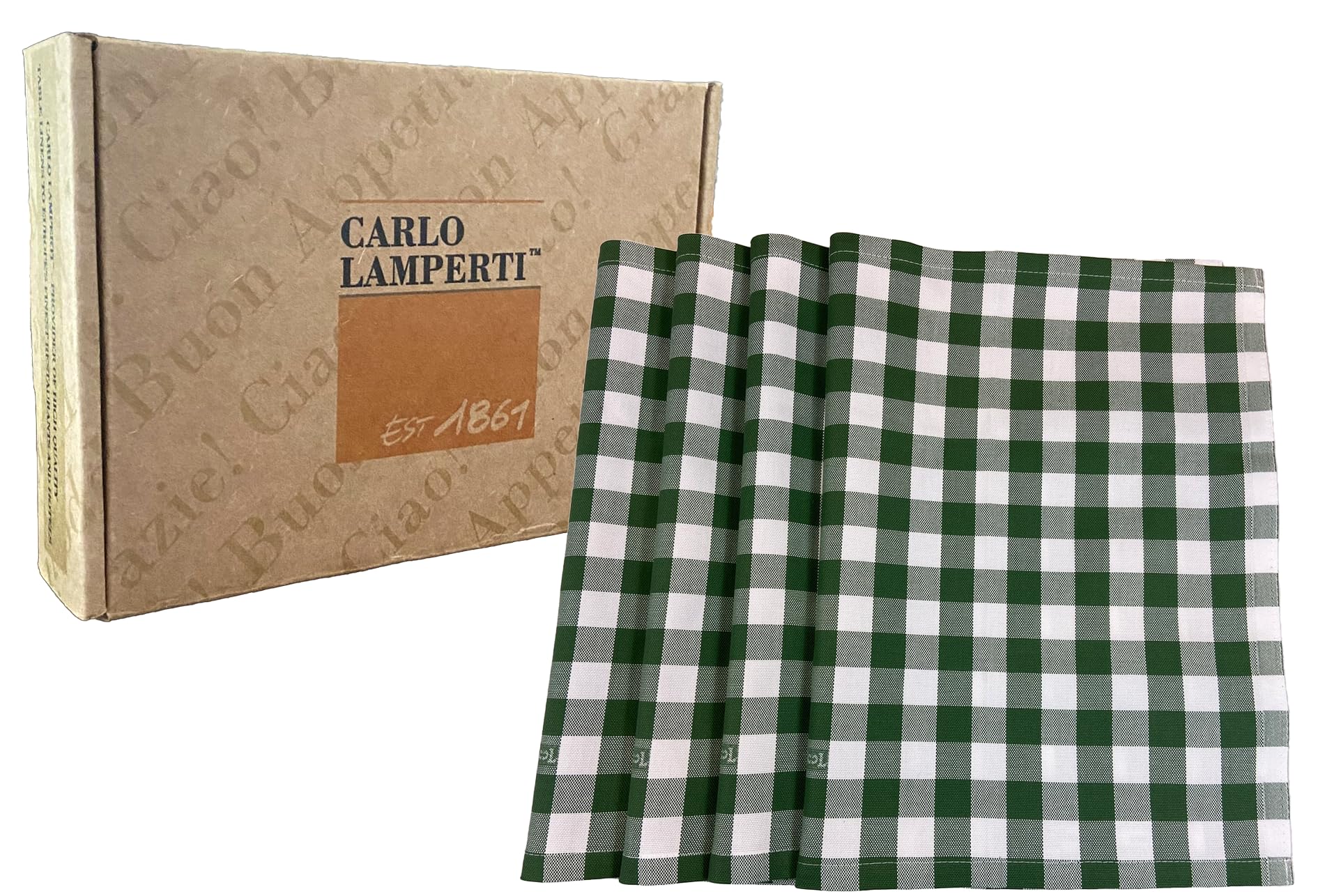 Premium Gingham Check Table Placemats Set of 4 - 100% Cotton Green Plaid Fabric Place Mats 20x14 Inches - Italian Design by Carlo Lamperti - Machine Washable - Minimalist Dining Table Decor for Kitchen, Restaurant & Home Entertaining