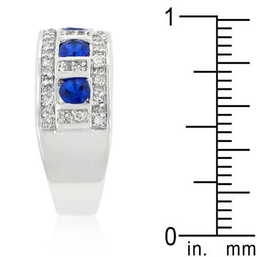 Blue and Clear Encrusted Rhodium Plated Ring for Women - Elegant Cubic Zirconia Statement Jewelry for Parties, Weddings & Special Occasions
