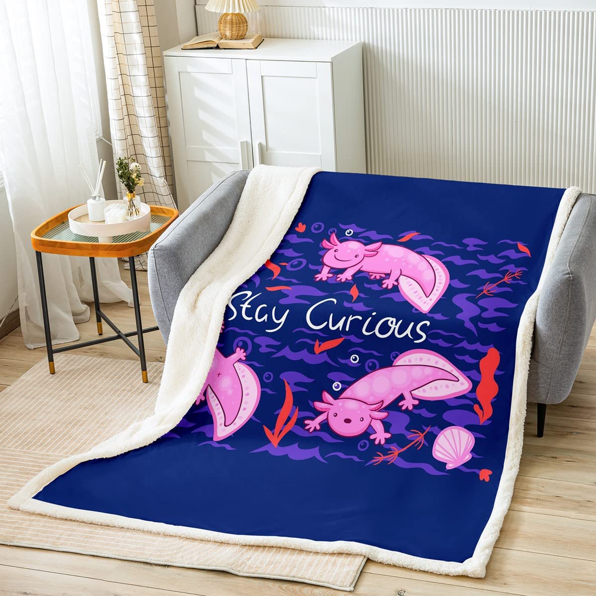 Erosebridal Kawaii Axolotl Plush Fleece Blanket 50x60 Inches - Cute Cartoon Reptile Animal Throw for Kids & Girls - Soft Sherpa Blanket for Bed, Sofa, Couch - Perfect for Sleepovers, Movie Nights & Cozy Home Decor