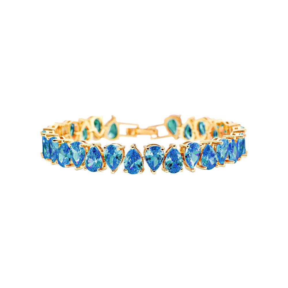 Elegant Gold Tennis Bracelet with Blue Zirconia Stones - Perfect for Weddings, Parties & Everyday Luxury Jewelry