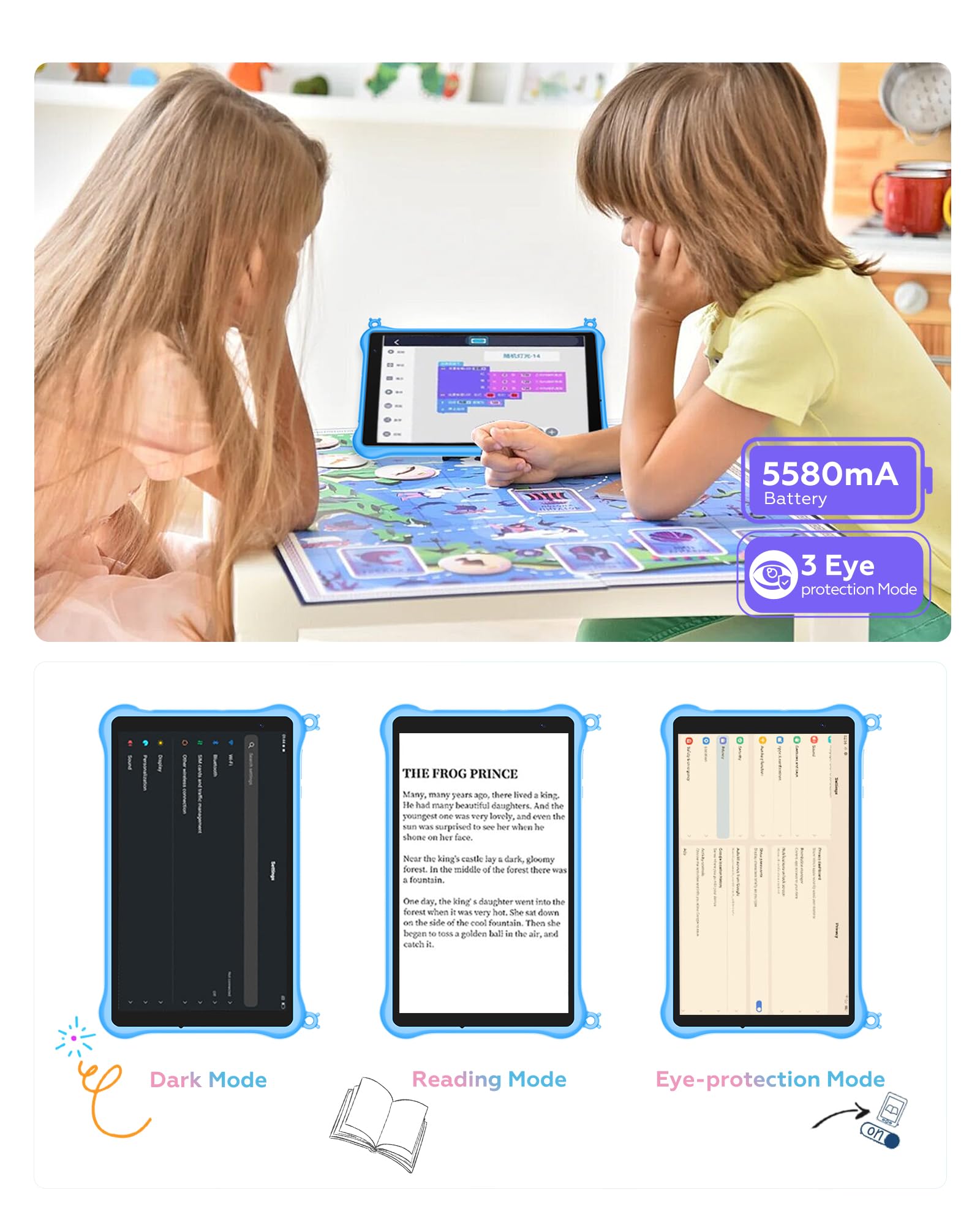 Blackview 8 Inch Kids Tablet with Eye Protection Mode - Android Tablet for Kids Ages 3-12, Parental Control, 64GB+6GB RAM (Expandable to 1024GB), Quad-Core Processor - Perfect for Learning, Games & Safe Entertainment at Home or Travel