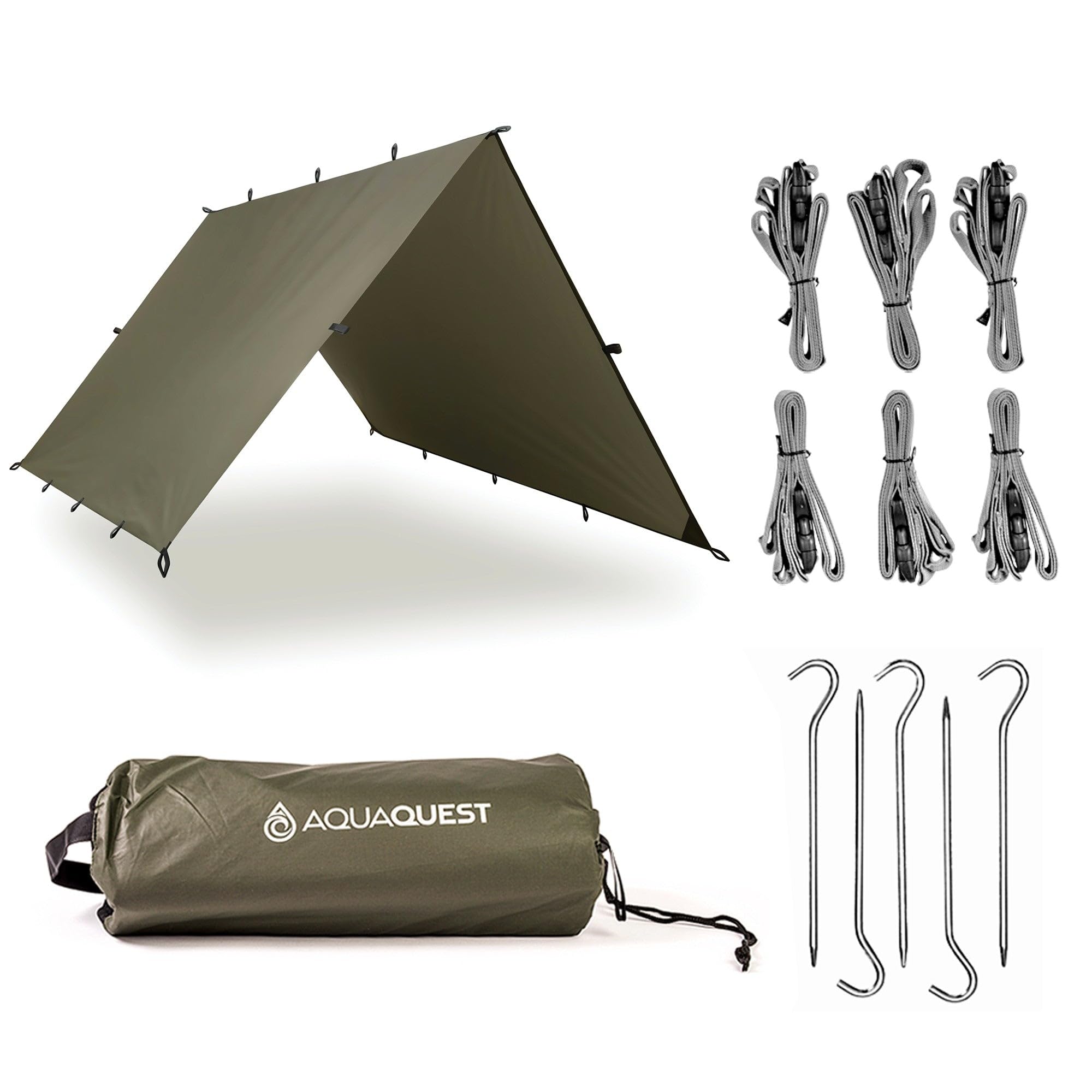 AquaQuest Defender Heavy Duty Waterproof Camping Tarp - All-Weather Tent Shelter & Rain Fly for Hiking, Bushcraft, Hammock - Perfect for Outdoor Adventures, Emergency Shelter & Backpacking Gear
