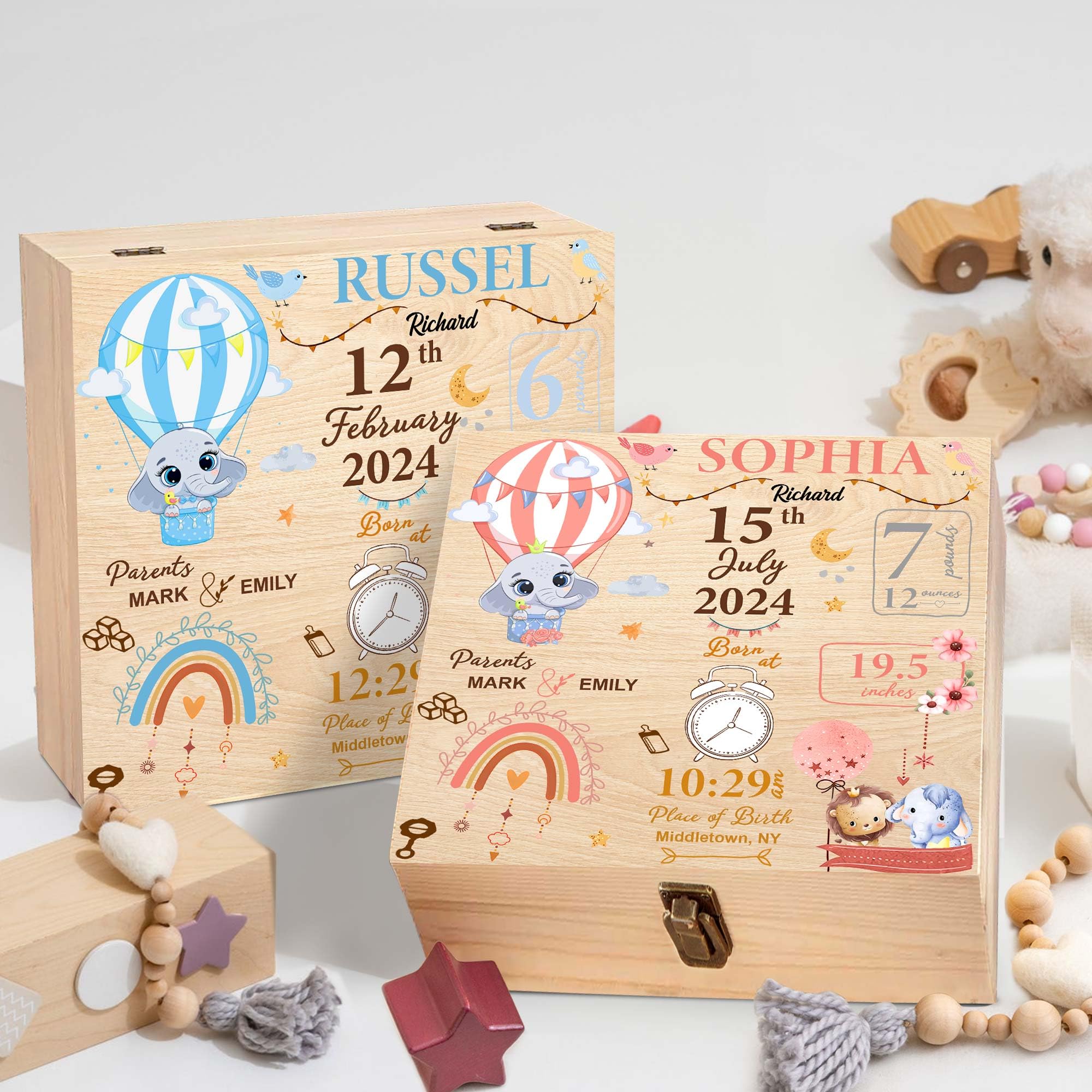 Personalized Baby Memory Keepsake Box for Newborns & Kids - Wooden Time Capsule Box to Store First Photos, Locks & Mementos (Style 2) | Perfect Baby Shower Gift & 1st Birthday Present for Boys & Girls