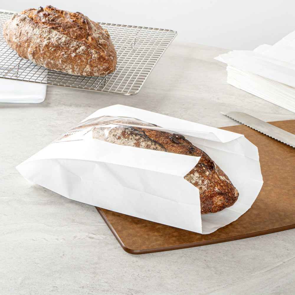 White Paper Bread Bags - Micro Perforated & Greaseproof with Wheat Pattern (5.75