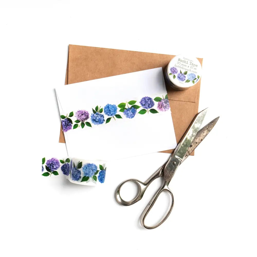 Bottle Brush Washi Tape - Hydrangea Floral Design for Scrapbooking, Journaling, DIY Crafts & Gift Wrapping