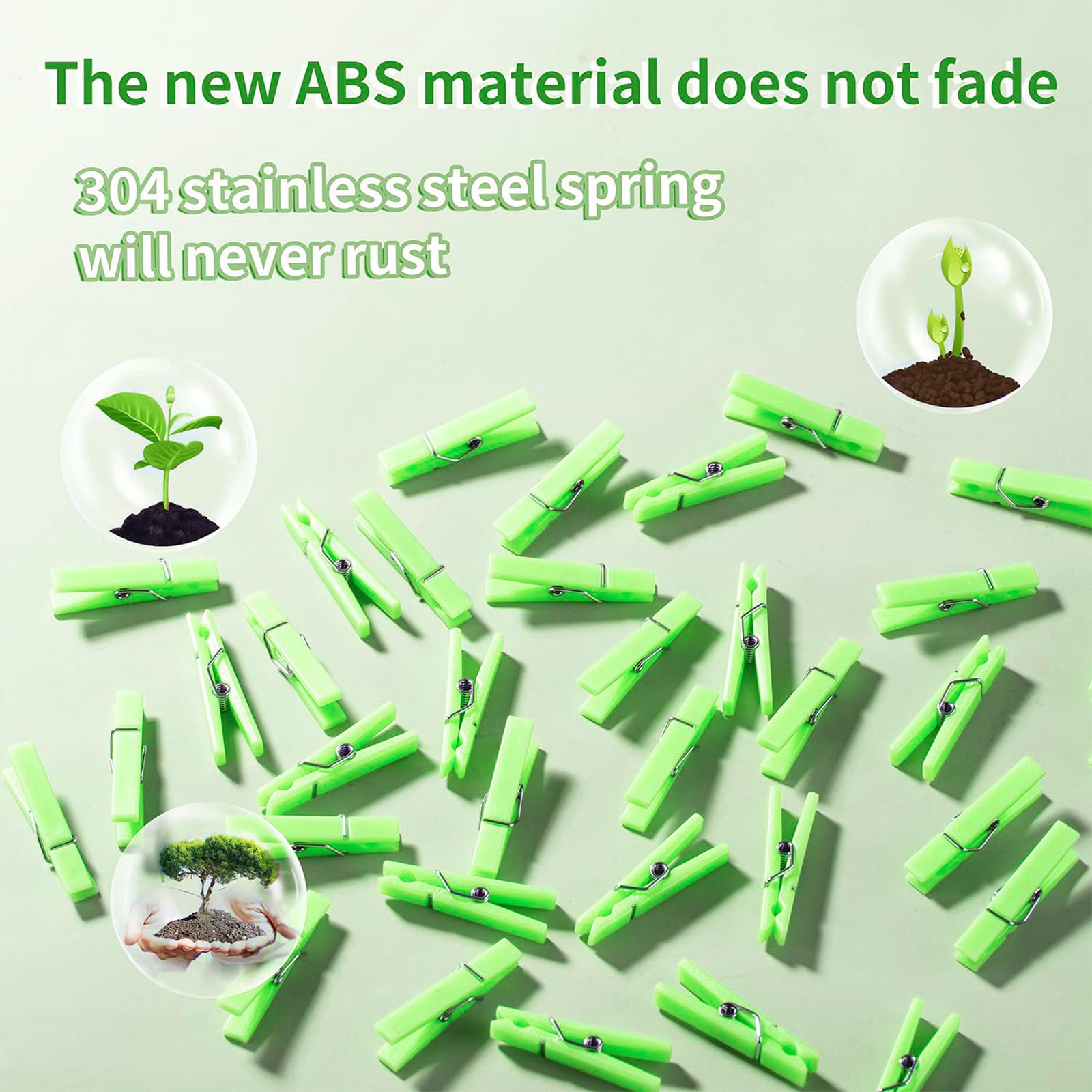 50 Pack Small Clear Plastic Clothespins - 1.4 x 0.25 Inch Mini Clips for Clothesline, Photos, DIY Crafts, Baby Showers & Party Decorations (Green) - Perfect for Hanging Laundry, Displaying Pictures, and Craft Projects