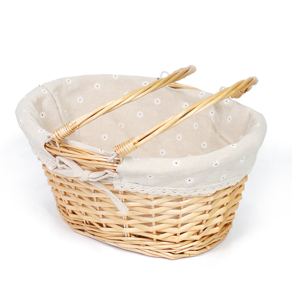 Natural Woven Willow Picnic Basket - Large Oval Wicker Storage Basket with Handle for Easter, Wine, Egg Gathering, Wedding Gifts & Home Decor | Perfect for Outdoor Picnics, Party Favors & Rustic Home Organization