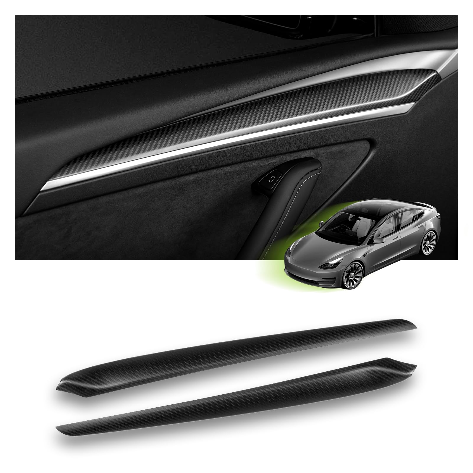 Premium 2PCS Real 3K Toray Dry Carbon Fiber Front Door Trim Panel Caps for Tesla Model 3 & Y (2021-2023) | Matte Finish Interior Decoration Accessories | Enhances Luxury Car Aesthetics & Protects Door Edges
