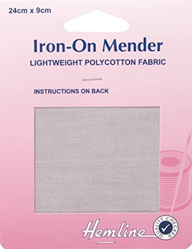 High-Quality Hemline Polycotton Iron-On Repair Mending Fabric - Light Grey for Clothing Repairs, DIY Crafts & Home Sewing Projects