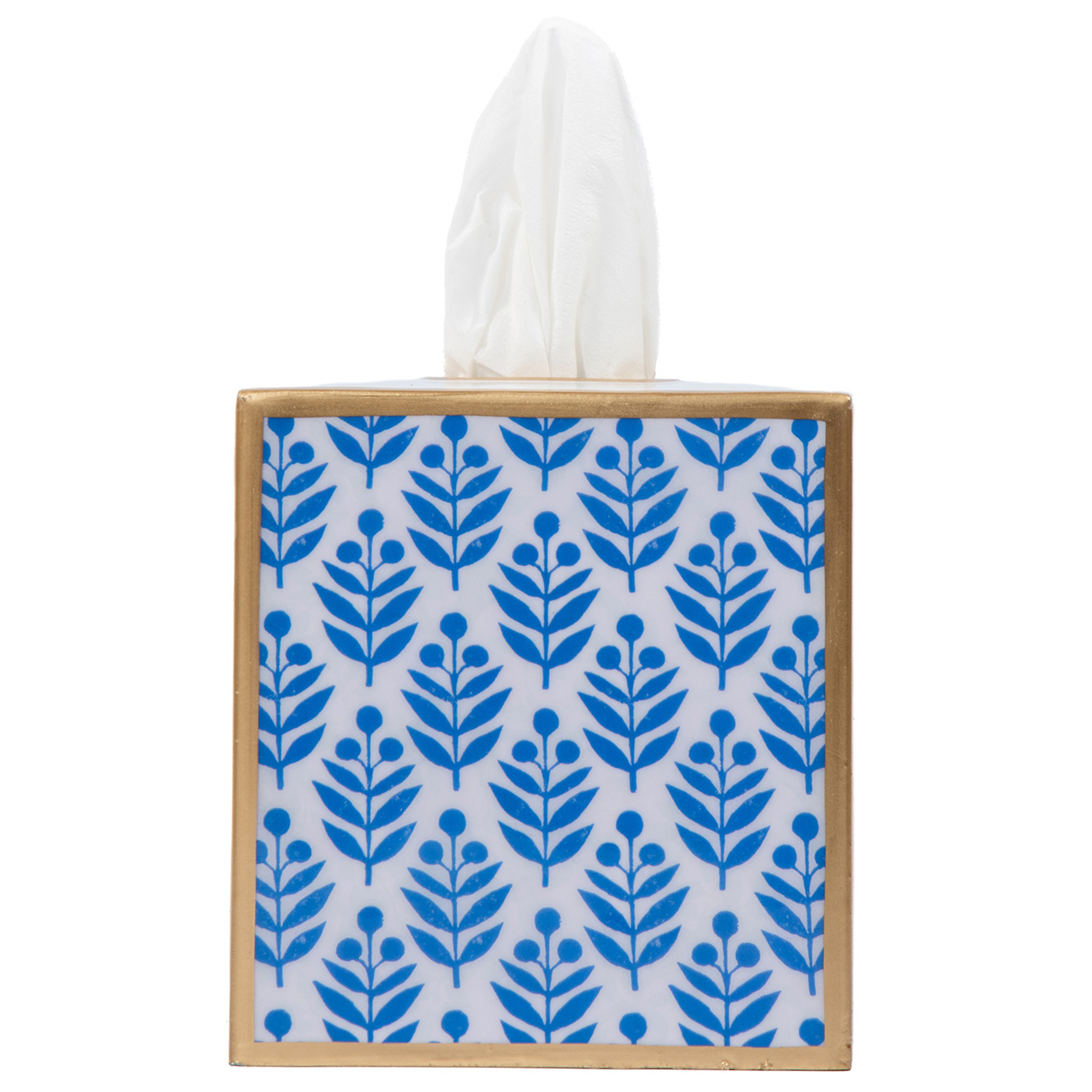 Blue Lottie Enameled Tulip Wastebasket with Optional Tissue Box Holder - Elegant Bathroom & Bedroom Trash Can for Home Decor
