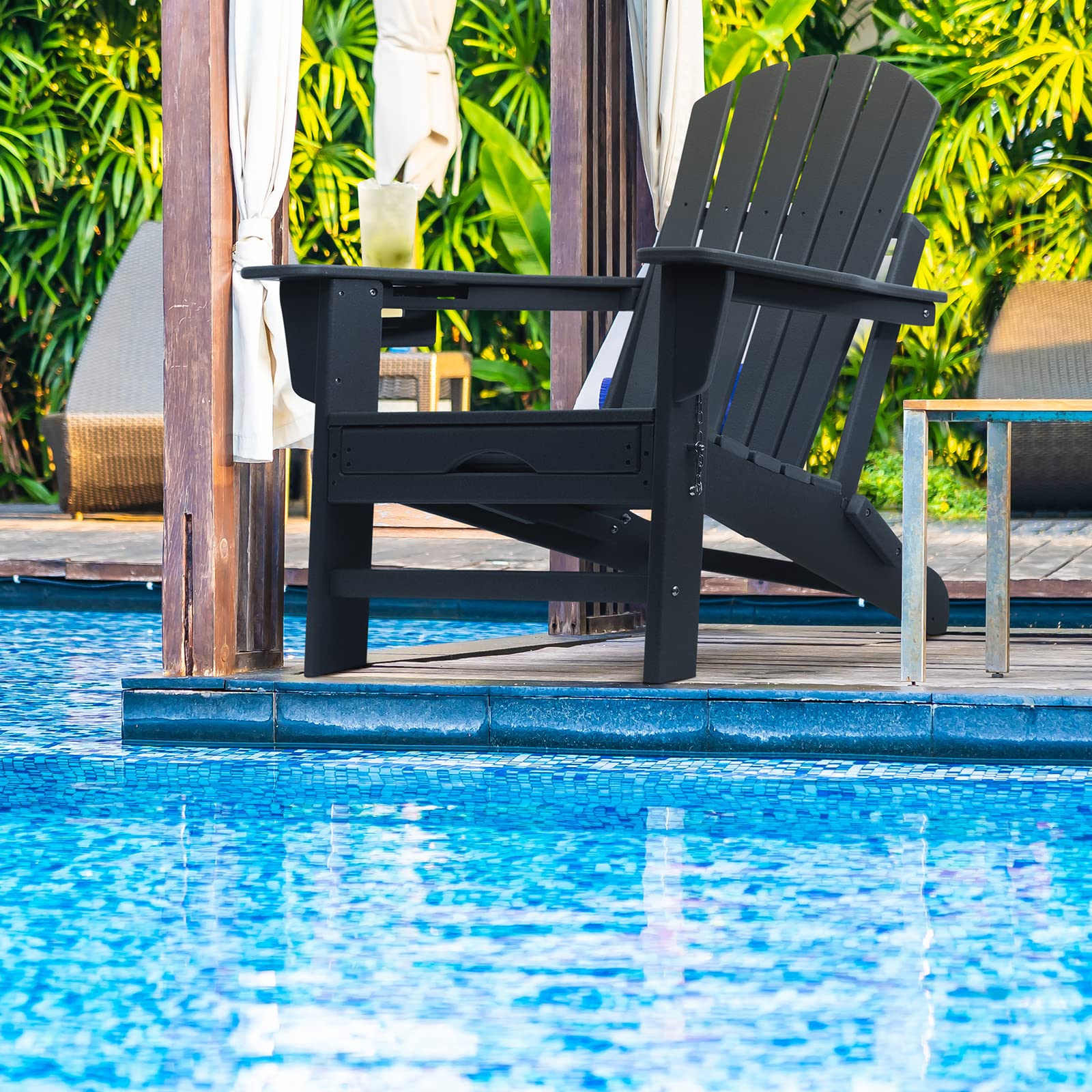 Premium Adirondack Chair with Ottoman - Weather-Resistant Rocking & Folding Outdoor Chair with Cup Holder - Heavy Duty 350lb Capacity Patio Furniture for Backyard, Poolside & Camping Fire Pit