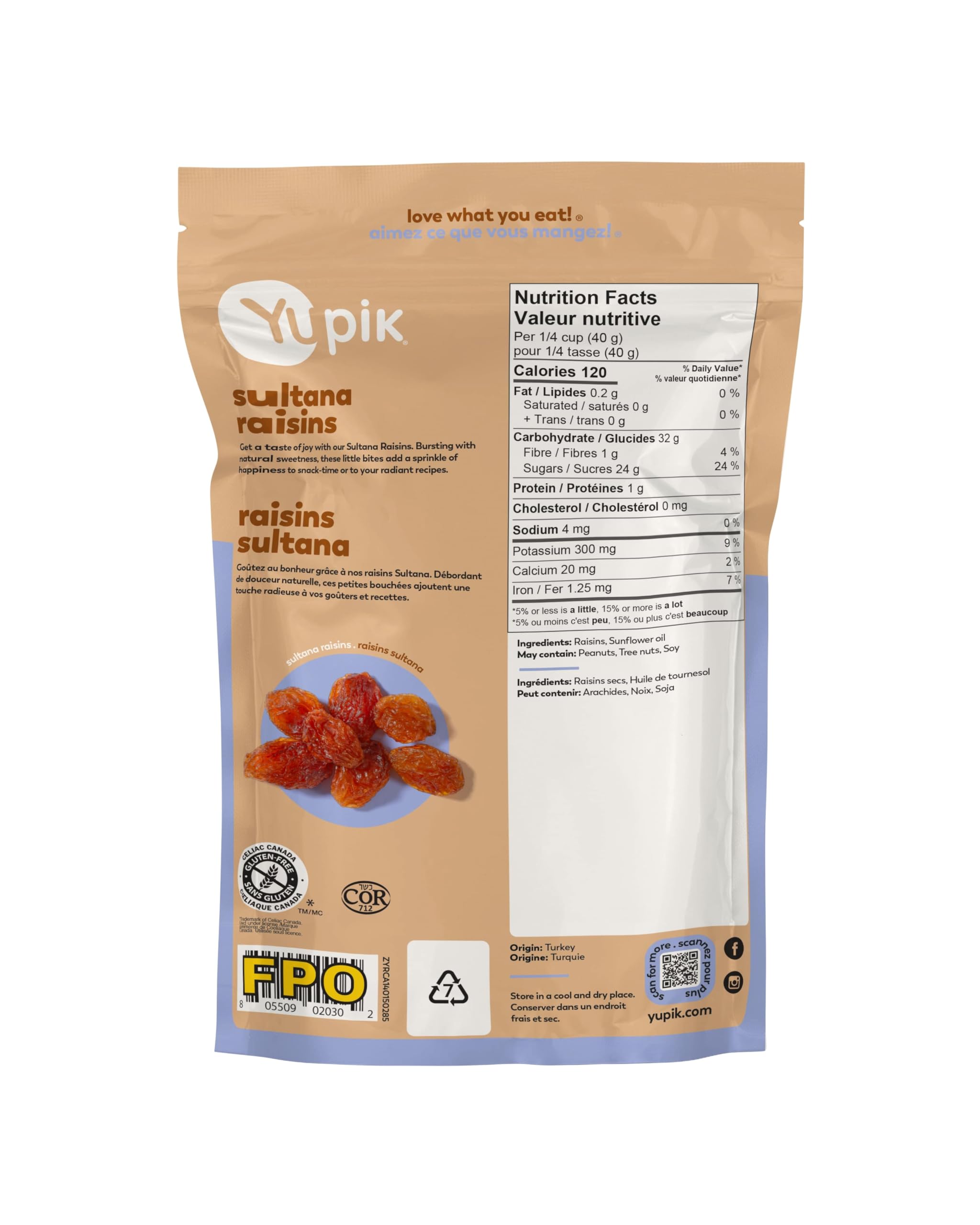 Yupik Sultana Raisins 10oz - Gluten-Free, Kosher Certified, Plump & Juicy Dried Fruits | Naturally Sweet, No Added Sugar, Seedless Healthy Snack for Kids & Adults | Perfect for Baking, Trail Mix & Lunch Boxes