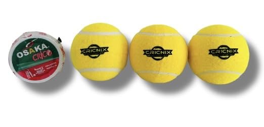 Premium Cricket Tennis Balls with Bowling Tape - 3 Pack (70g Each) | Durable Yellow Tennis Balls for Cricket Practice, Dog Toys & Sports Training | Ideal for Backyard Games, Pet Play & Athletic Drills