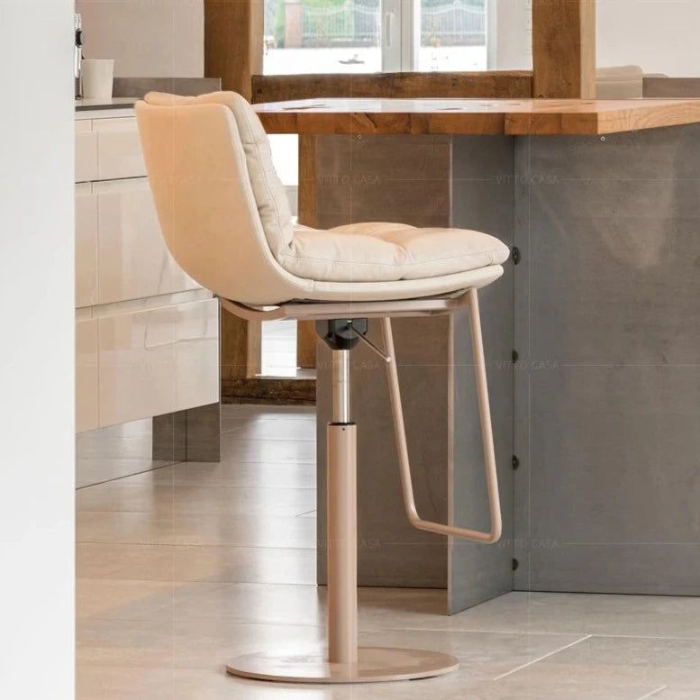 Premium Leather Bar Stool for Kitchen Island - Adjustable Height Counter Stool with Back Support - Perfect for Breakfast Nook, Home Bar & Dining Area