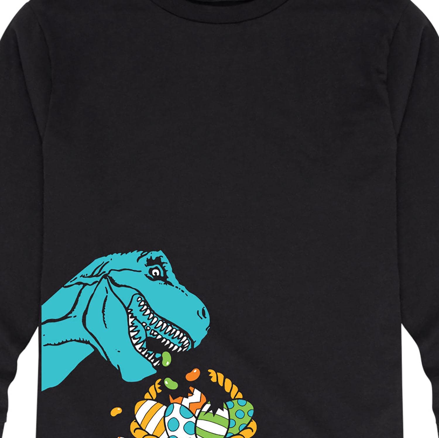 Dino Easter Basket Side Print Kids Long Sleeve T-Shirt - Cute Dinosaur Graphic Tee for Boys & Girls - Perfect for Easter Celebrations, School, and Playdates