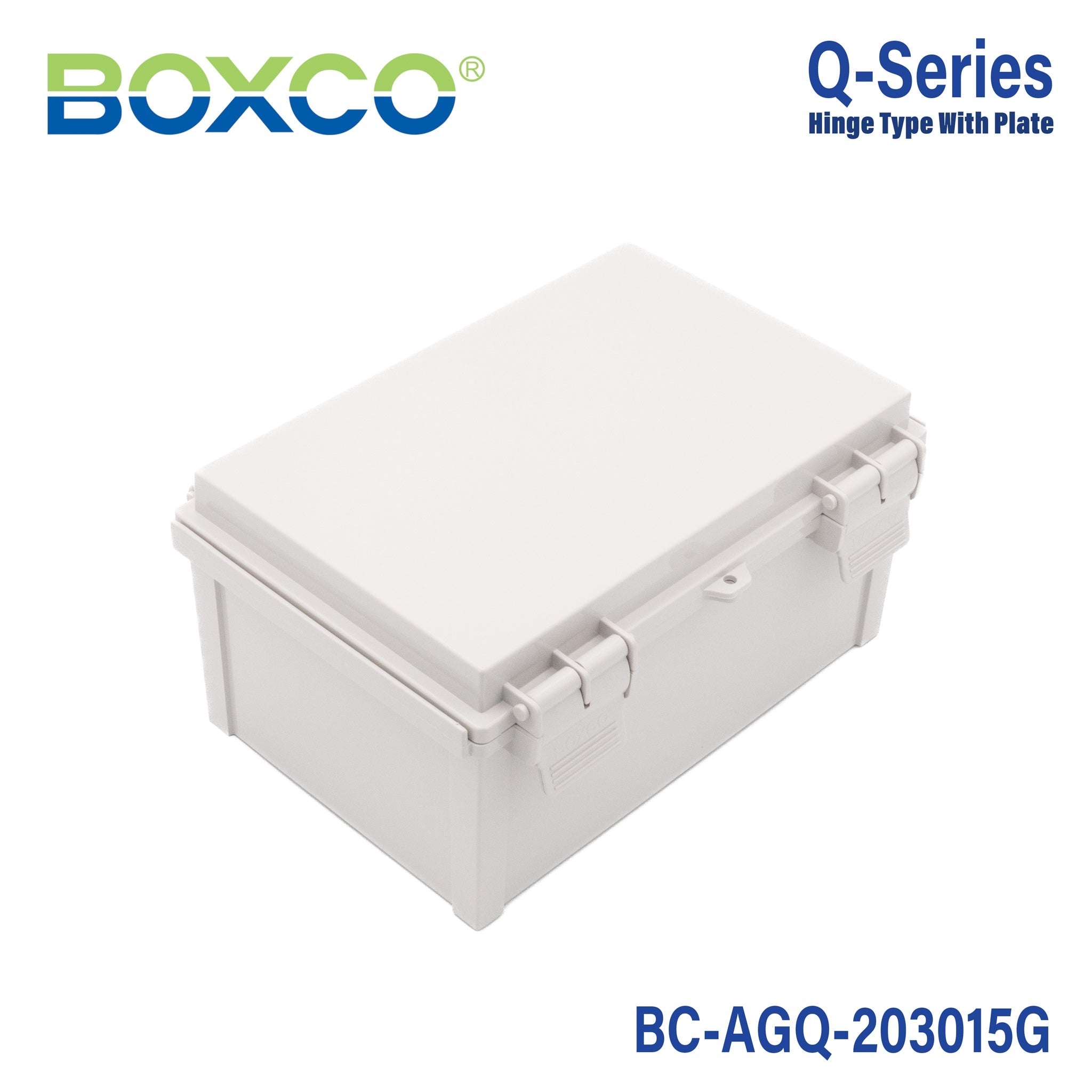 Boxco Q Series 7.87 x 11.81 x 5.91 Inches (200 x 300 x 150mm) Waterproof Plastic Enclosure - IP67 Rated, IK08 Impact Resistant, ABS Material with Grey Hinged Cover & Mounting Plate | Ideal for Outdoor Electronics, Industrial Equipment & Electrical Component Protection
