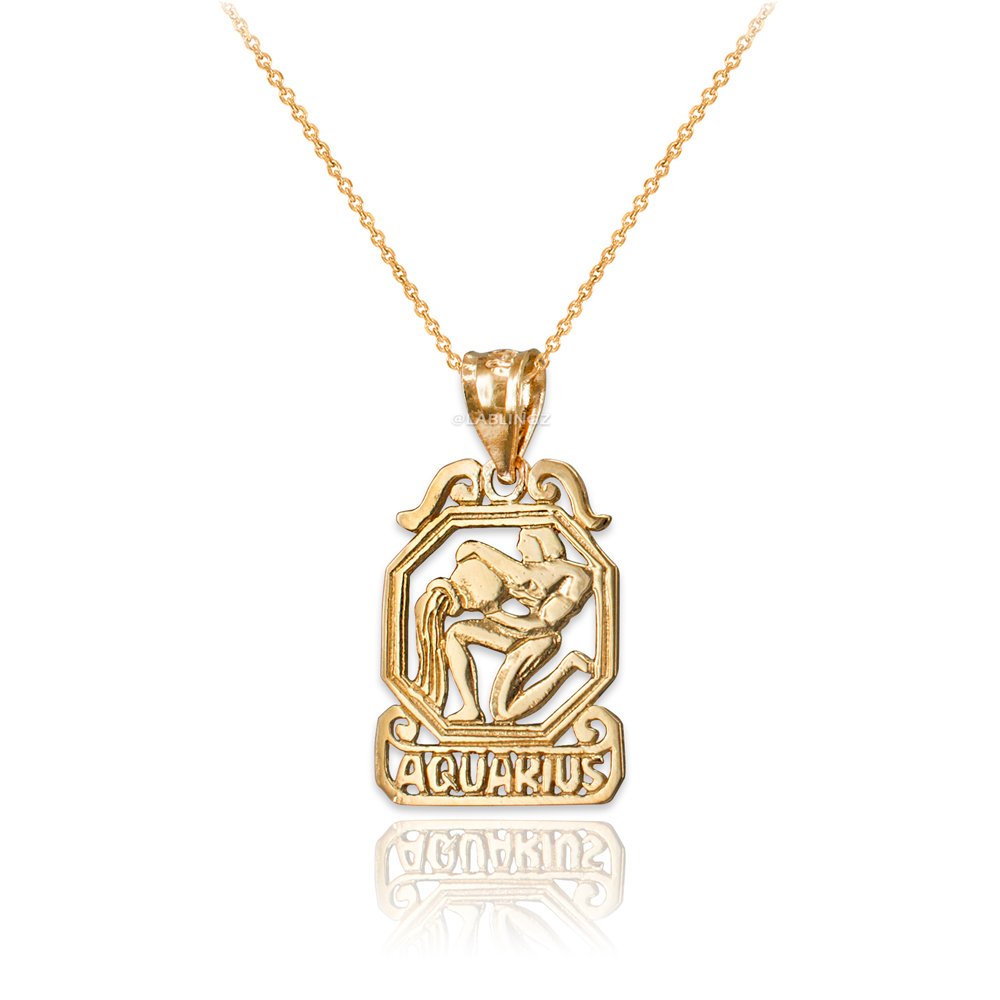 10K Yellow Gold Aquarius Zodiac Charm Necklace for Women - Open Design Zodiac Pendant Necklace - Perfect Birthday Gift, Anniversary Present & Everyday Jewelry for Aquarius Zodiac Sign Lovers