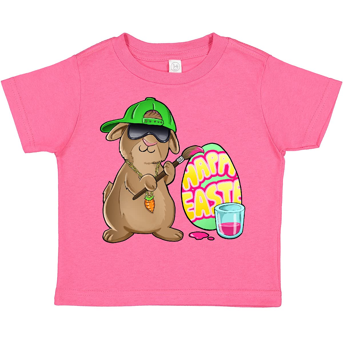 Inktastic Hip Hop Artist Cute Brown Easter Bunny Painting Egg Toddler T-Shirt - Fun Easter Outfit for Kids, Hip Hop Themed Baby Clothes, Soft Cotton Toddler Tee for Boys & Girls
