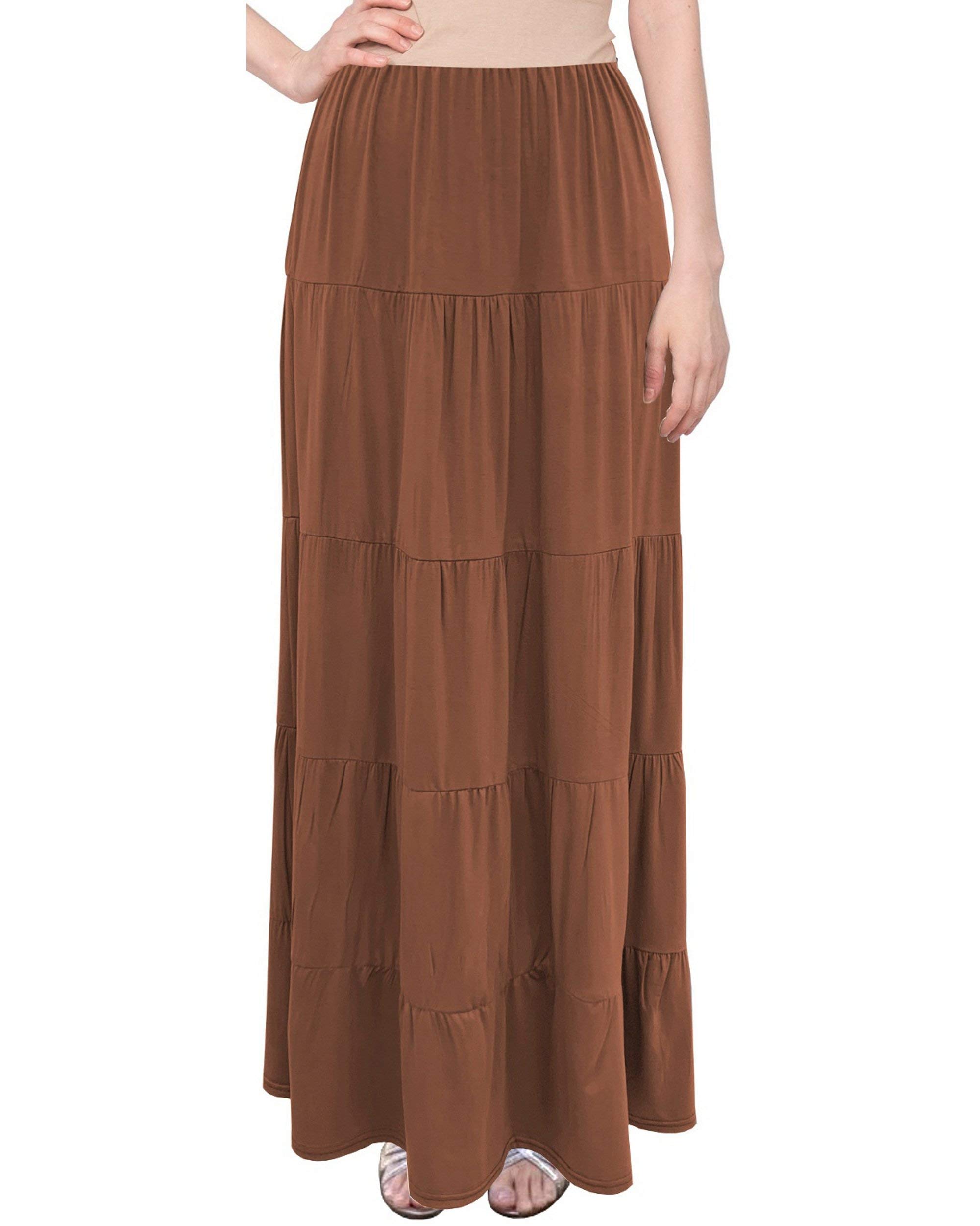 Boho Tiered Maxi Skirt for Women - Elastic Waist Flowy Long Gypsy Skirt - Perfect for Beach, Festival, and Summer Outfits