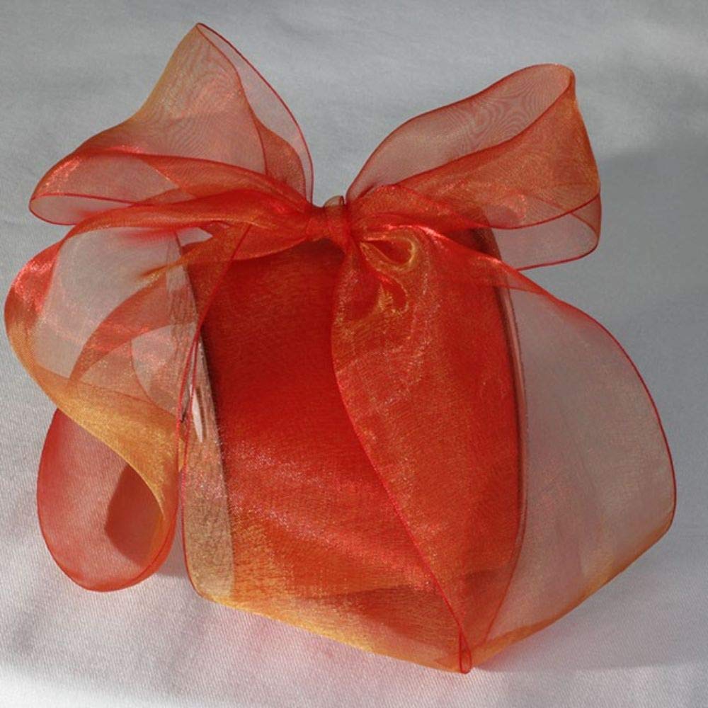 Fire Orange & White Shimmering Crystal Organdy Ribbon - 3 Inch x 55 Yards Bulk Roll for Gift Wrapping, Wedding Decor, DIY Crafts & Party Supplies