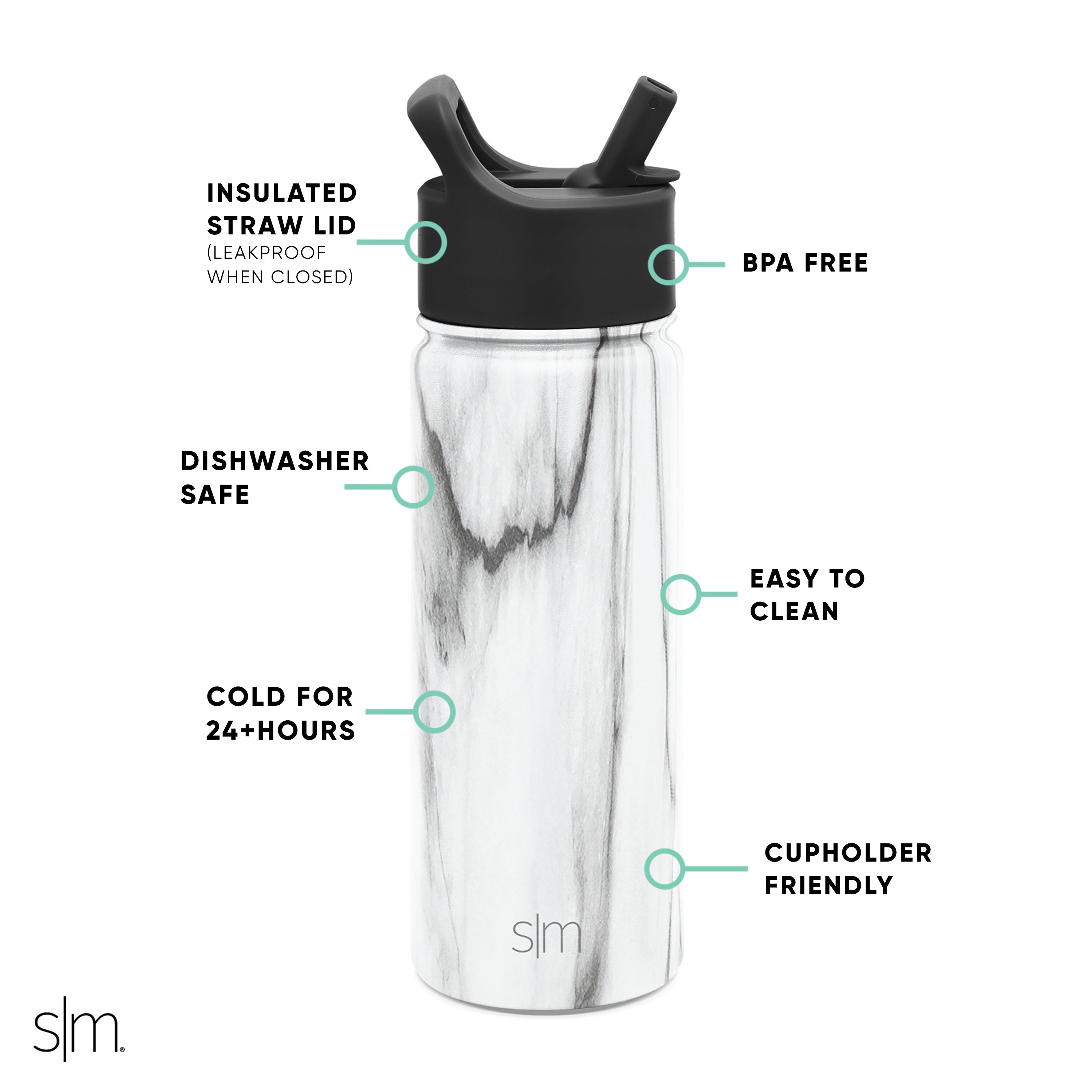 Summit Insulated Water Bottle with Straw Lid - Leakproof Stainless Steel Thermos for Hiking, Gym & Outdoor Activities