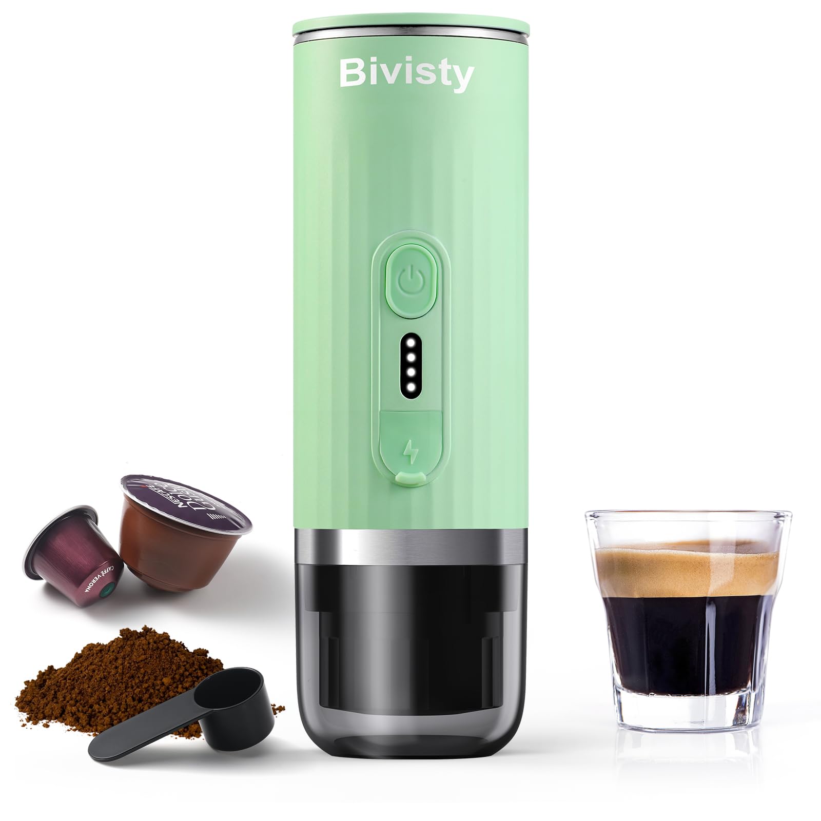 Portable Espresso Maker - Wireless Self-Heating Mini Coffee Machine with 80ml Water Tank, Compatible with Nespresso & Dolce Gusto Pods - Perfect for Travel, Camping, Hiking, Office & Home Use (Green)