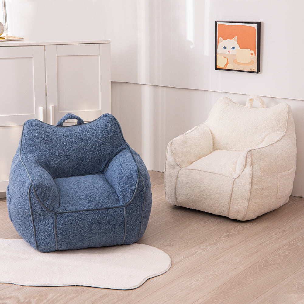 MAXYOYO Kids Bean Bag Chair - Soft Sherpa Bean Bag Couch with Decorative Edges for Boys & Girls, Comfortable Seating for Bedroom, Playroom or Reading Nook (Blue)