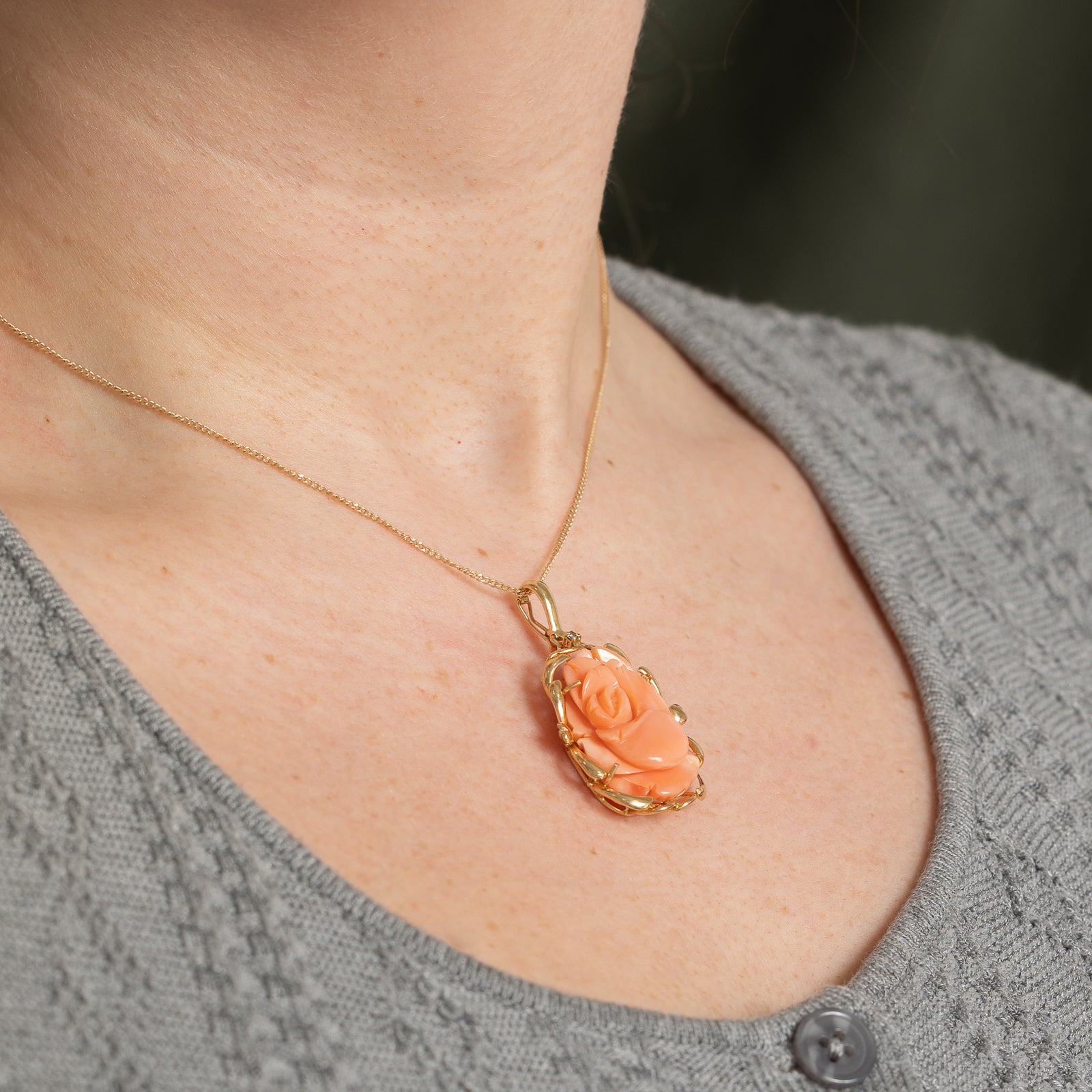 4.00ct Coral Flower Pendant Necklace - Handcrafted Jewelry for Women, Elegant Gift for Birthday, Anniversary & Valentine's Day | Perfect for Weddings, Parties & Special Occasions
