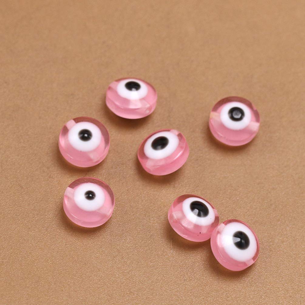 PRETYZOOM 100pcs Round Evil Eye Handmade Glass Lampwork Beads - Charms Spacer Beads for DIY Bracelets & Necklaces - Jewelry Making Supplies in Light Pink - Perfect for Boho Style & Protection Jewelry Crafts