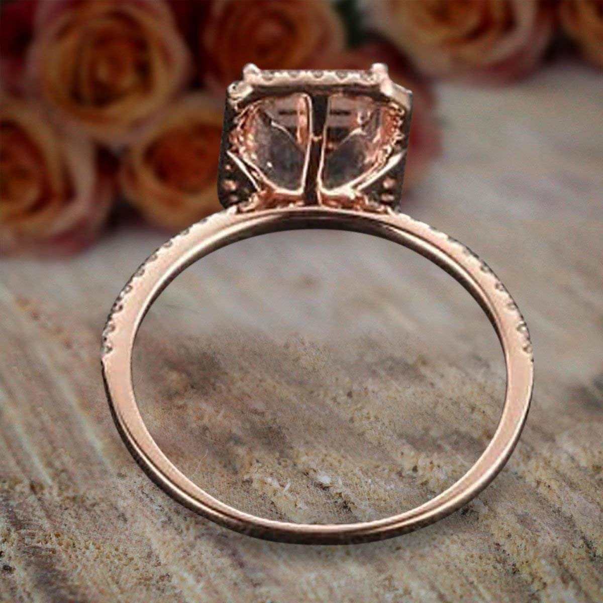 1.50 Carat Emerald Cut Morganite & Diamond Halo Engagement Ring in 18k Gold Plating - Elegant Wedding Jewelry for Proposals, Anniversaries & Special Occasions