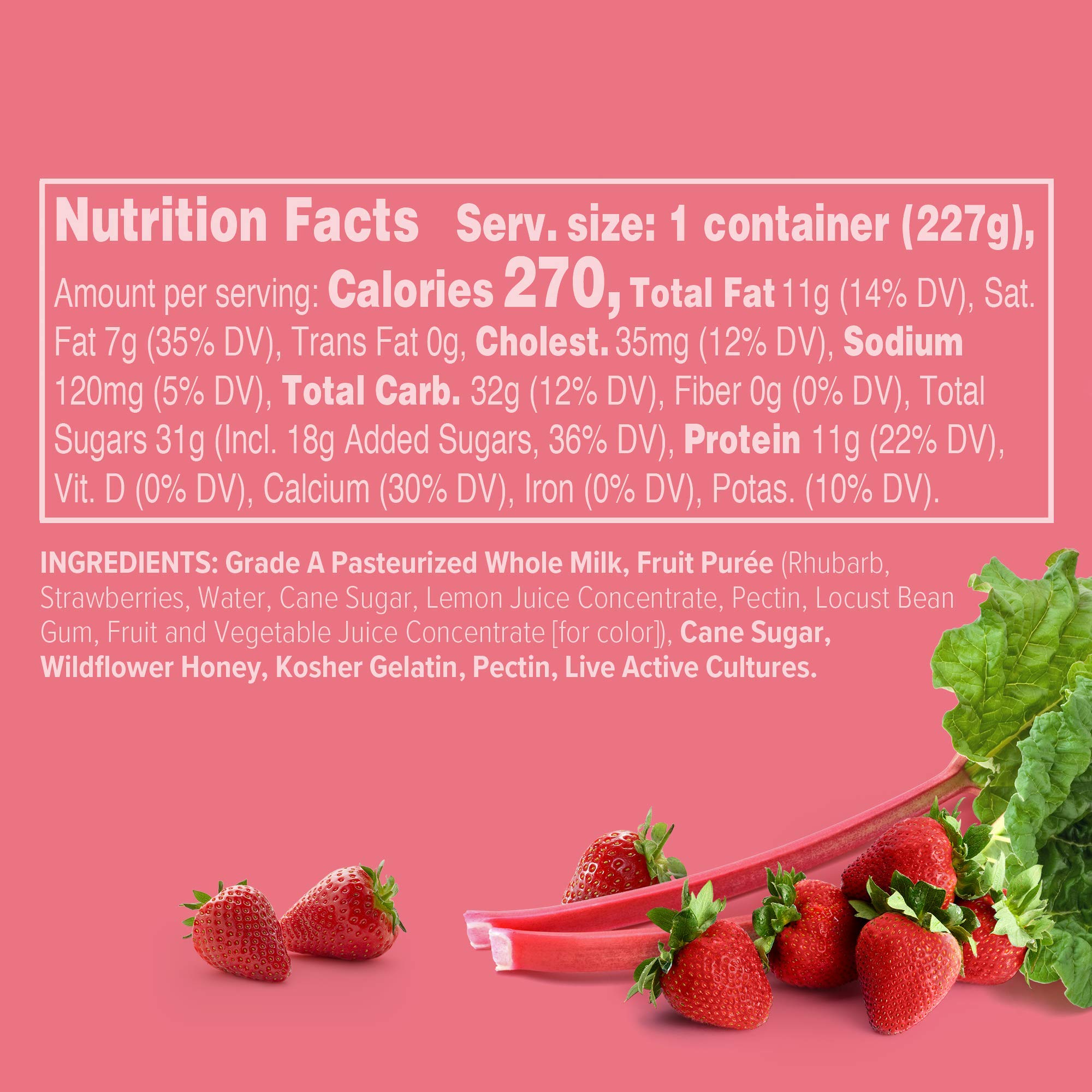Noosa Yoghurt, Strawberry Rhubarb, 8oz - Probiotic Whole Milk Yogurt with Real Strawberries & Rhubarb, No Artificial Ingredients, Gluten Free - Perfect for Breakfast, Snacks & Healthy Desserts