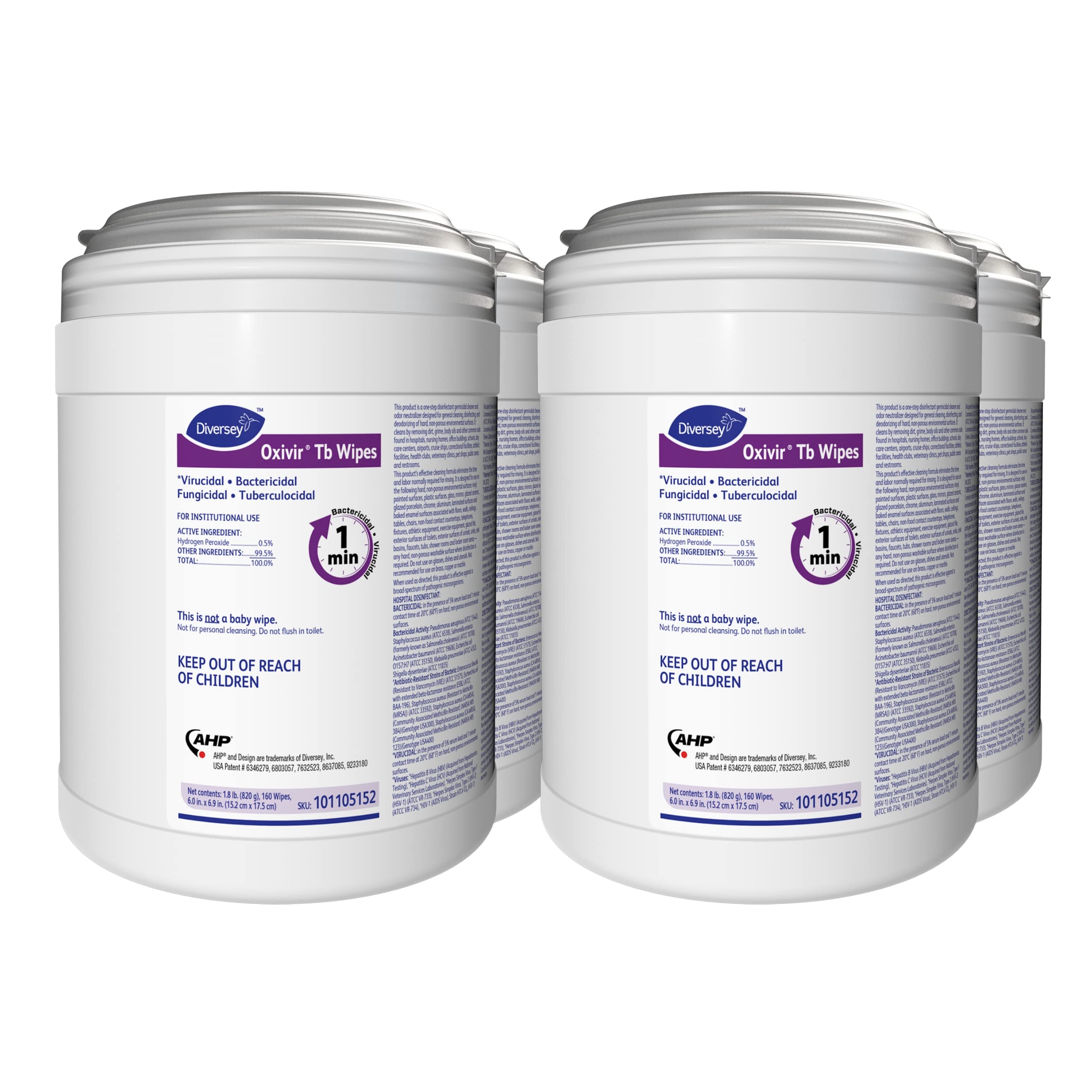 Diversey Oxivir Tb 101105152 Disinfectant Wipes - 160 Count (Pack of 4) | Accelerated Hydrogen Peroxide Cleaning Wipes for Hospitals, Schools & Offices | Kills Germs & Viruses Fast | EPA Registered Disinfectant