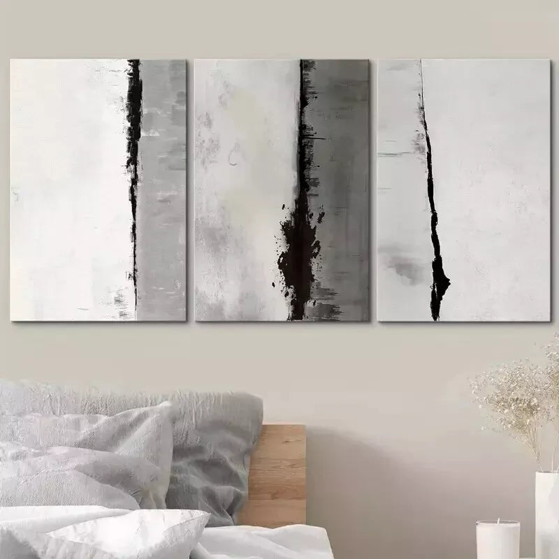 3-Piece Black Gray Geometric Abstract Wall Art Set - Framed Canvas Prints 50x70cm | High Quality Australian Made | Modern Home & Office Decor | Ready to Hang Living Room Bedroom Wall Decor